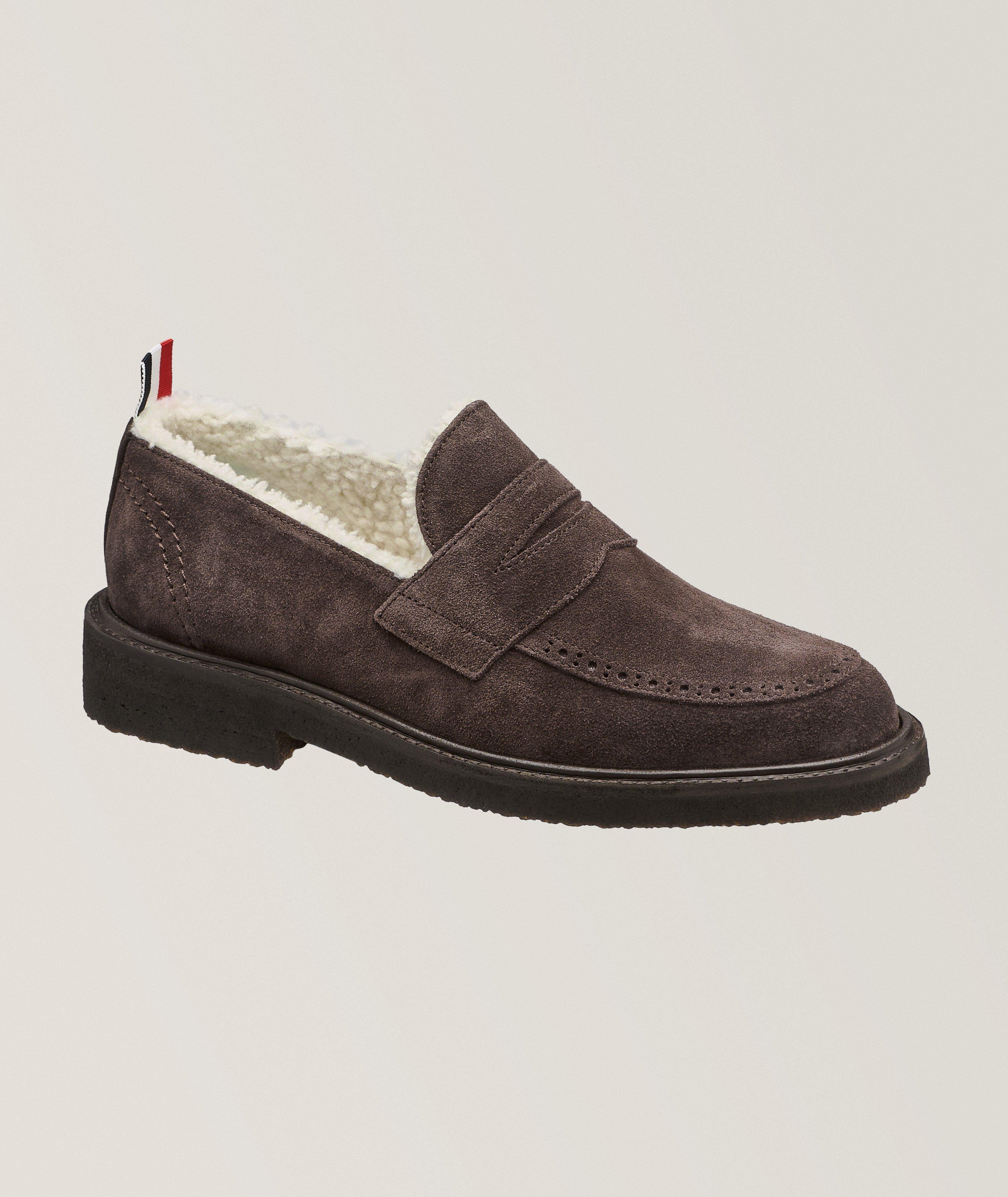 Shearling Lined Suede Penny Loafers  image 0