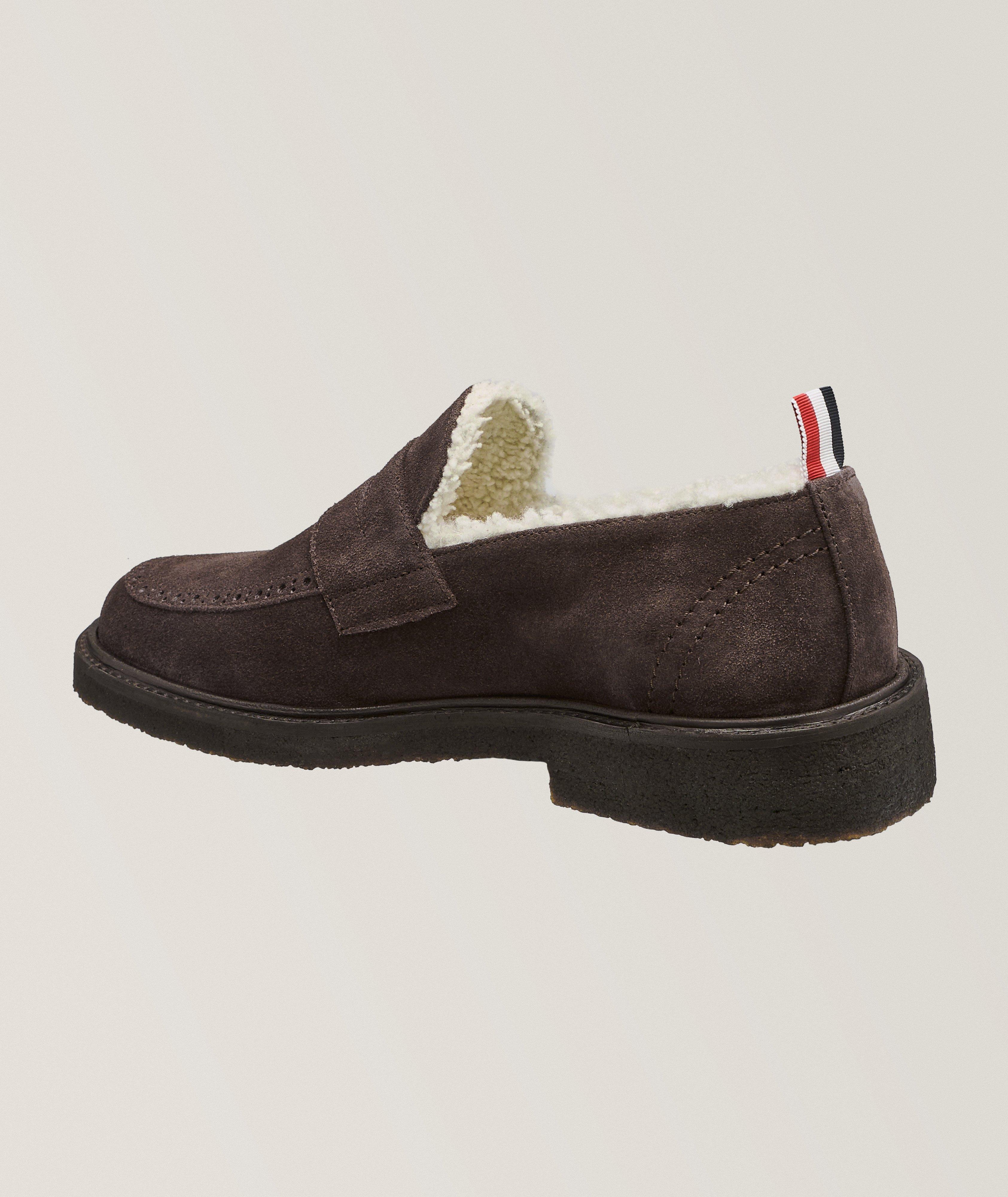 Shearling Lined Suede Penny Loafers