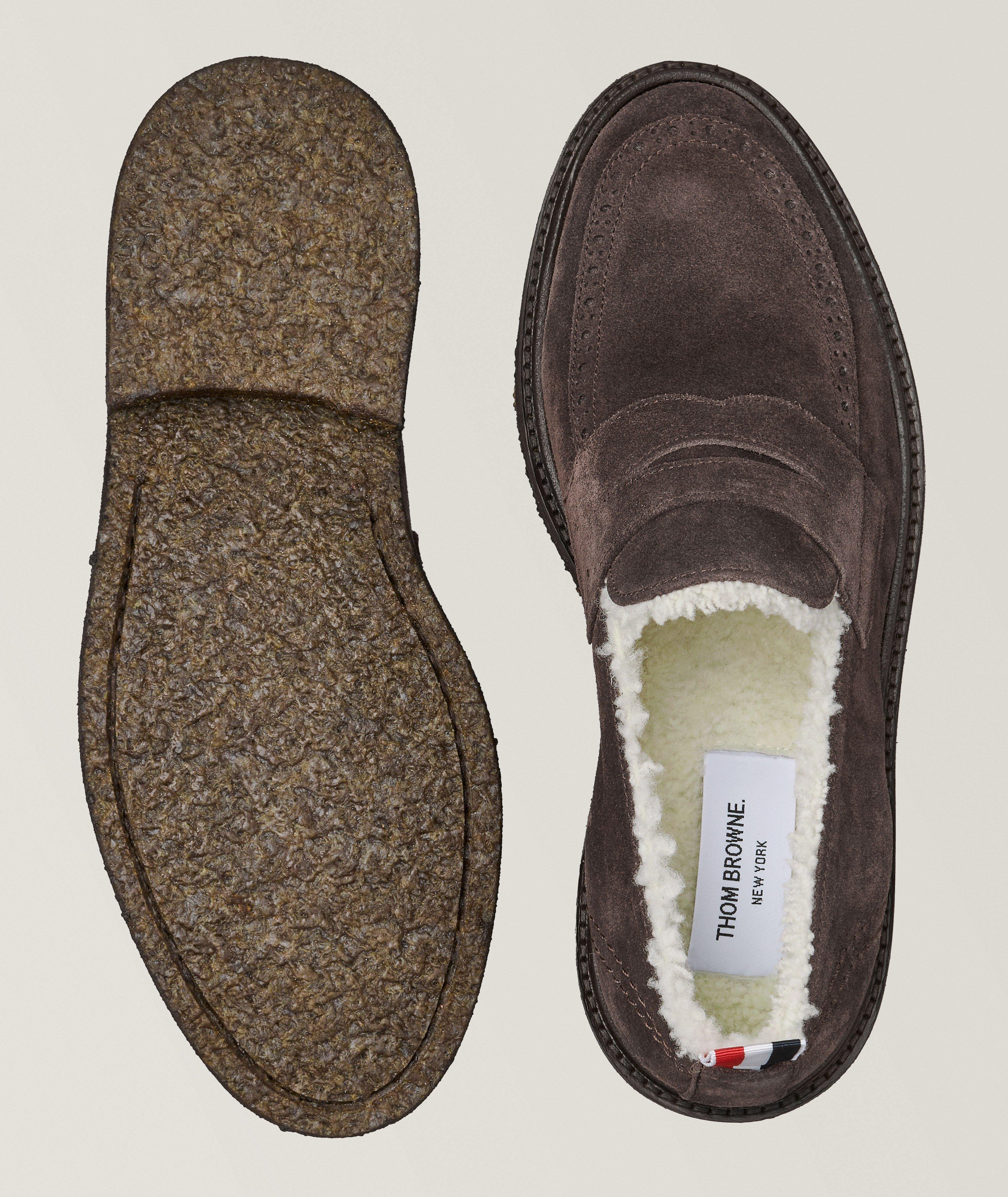 Shearling Lined Suede Penny Loafers  image 2