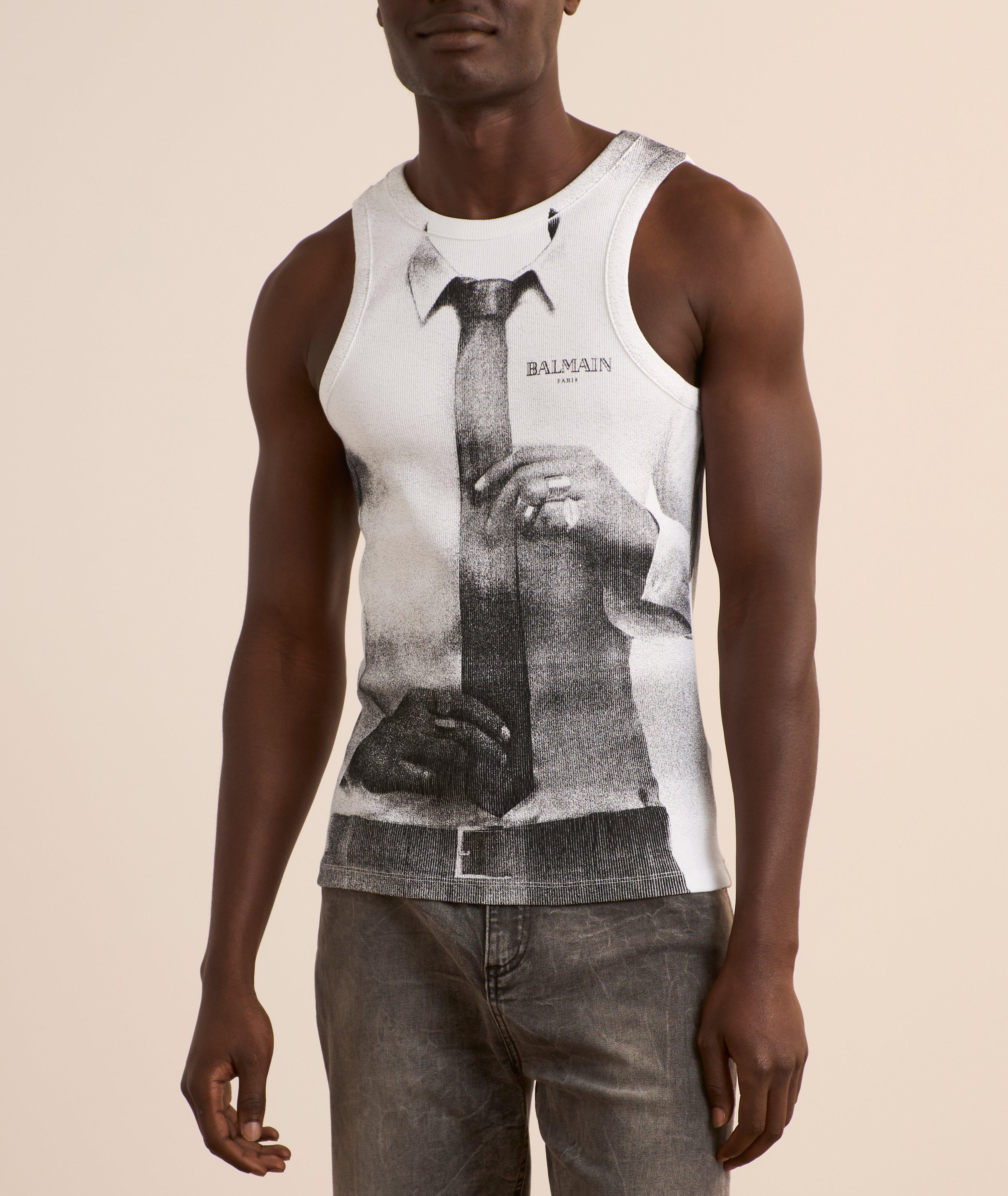 Ribbed Tank Top With Tie Print  image 1