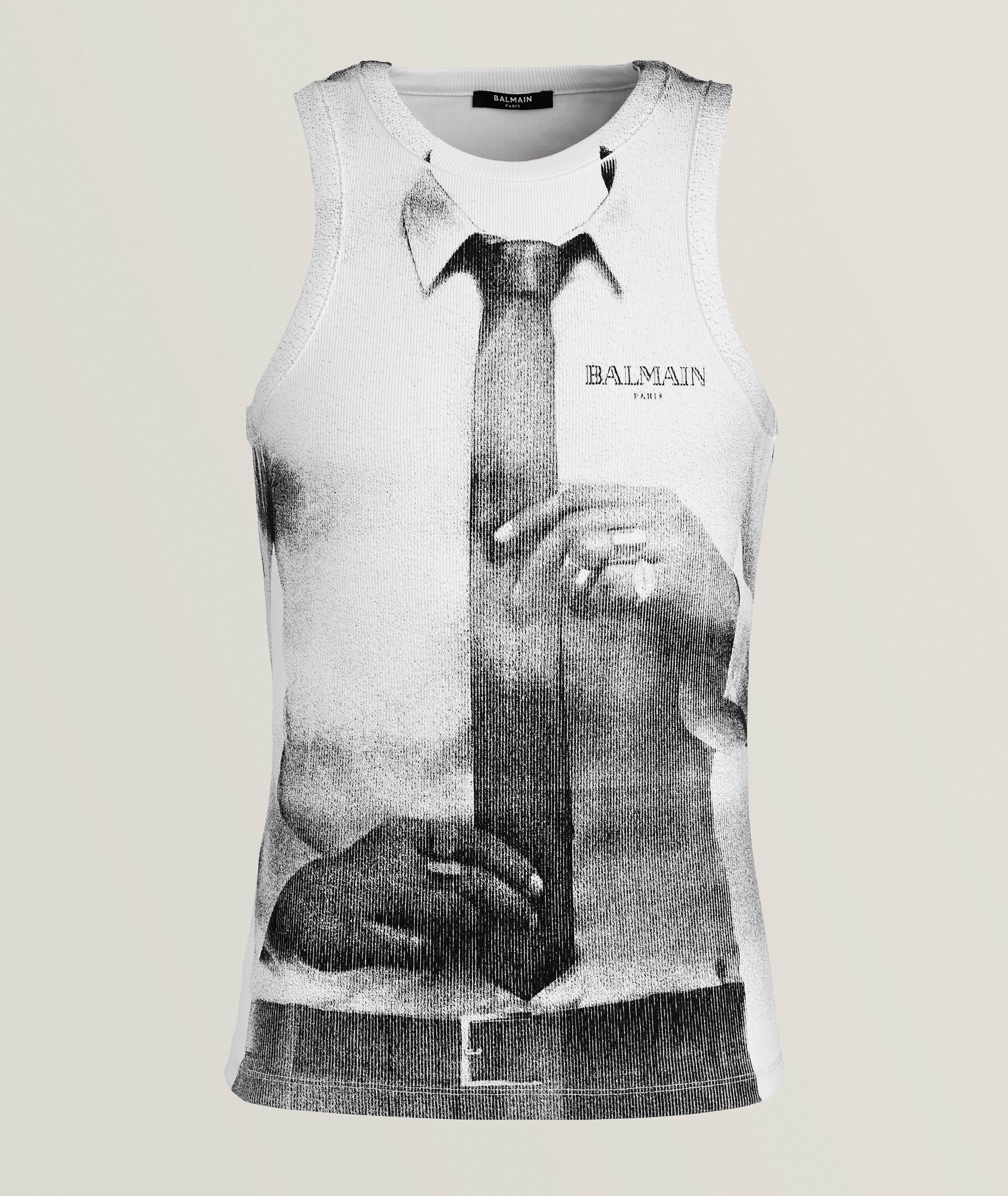 Ribbed Tank Top With Tie Print  image 0