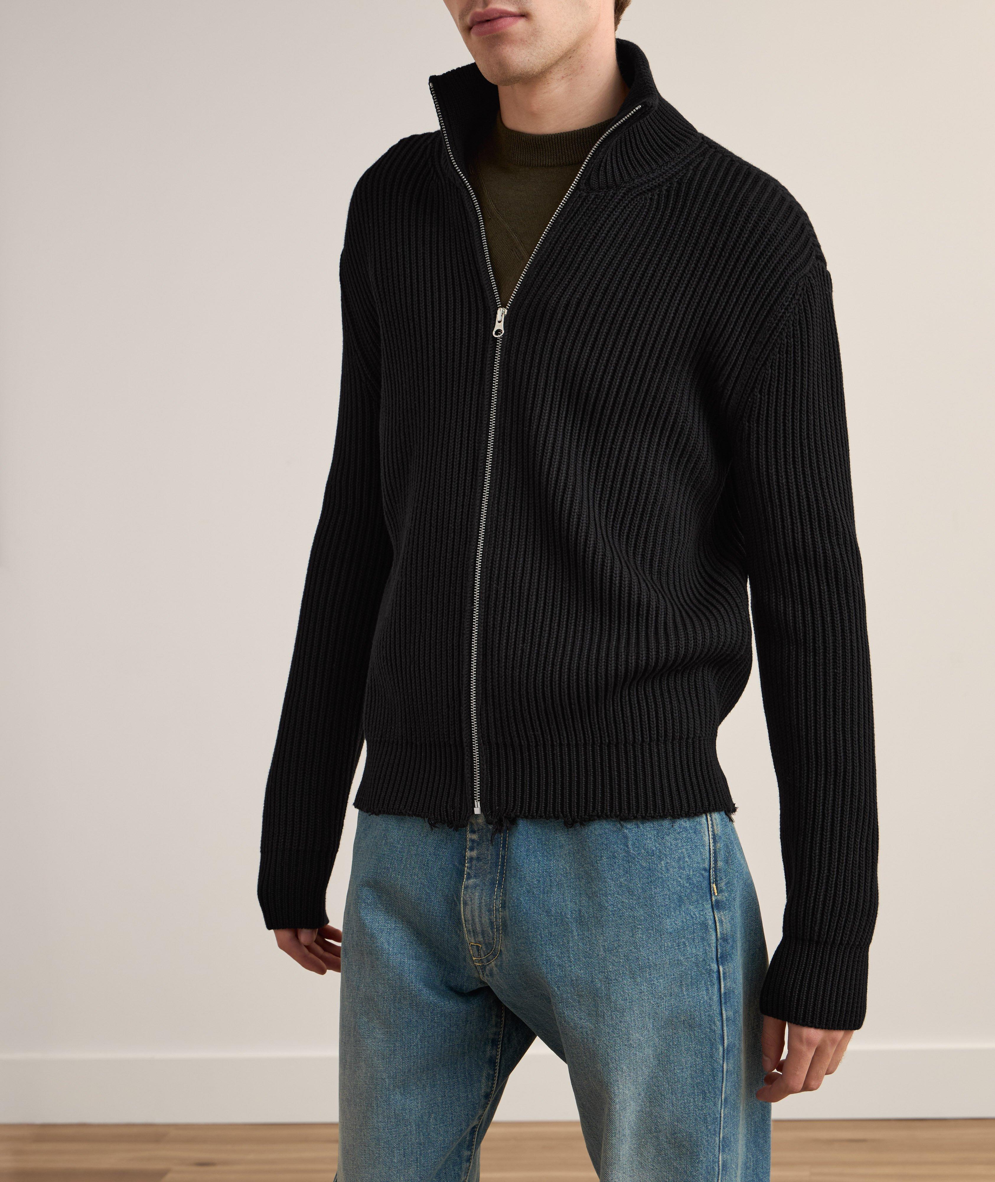 Distressed Hem Full-Zip Sweater image 1