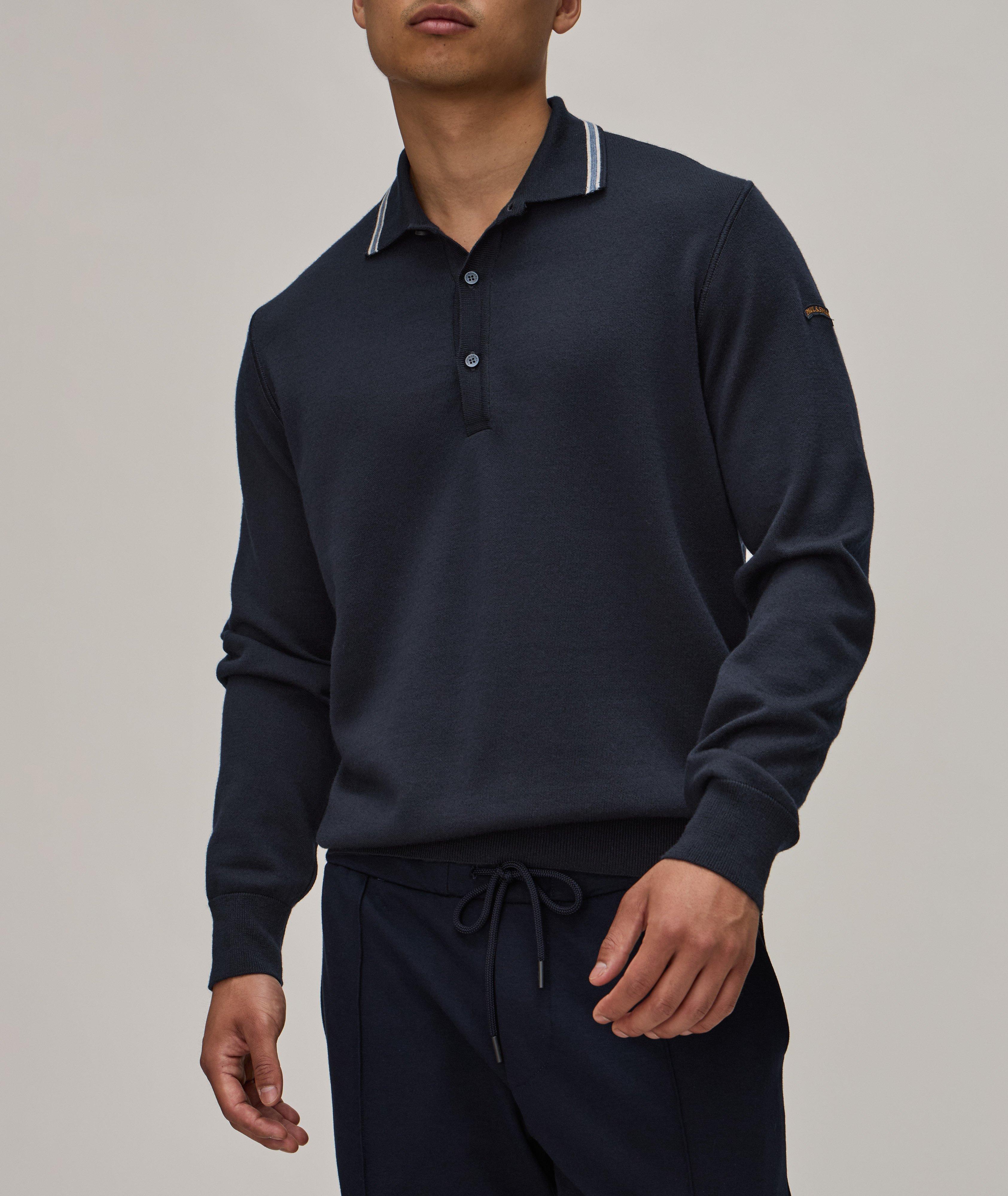Virgin Wool Stripe Knit Polo image 1