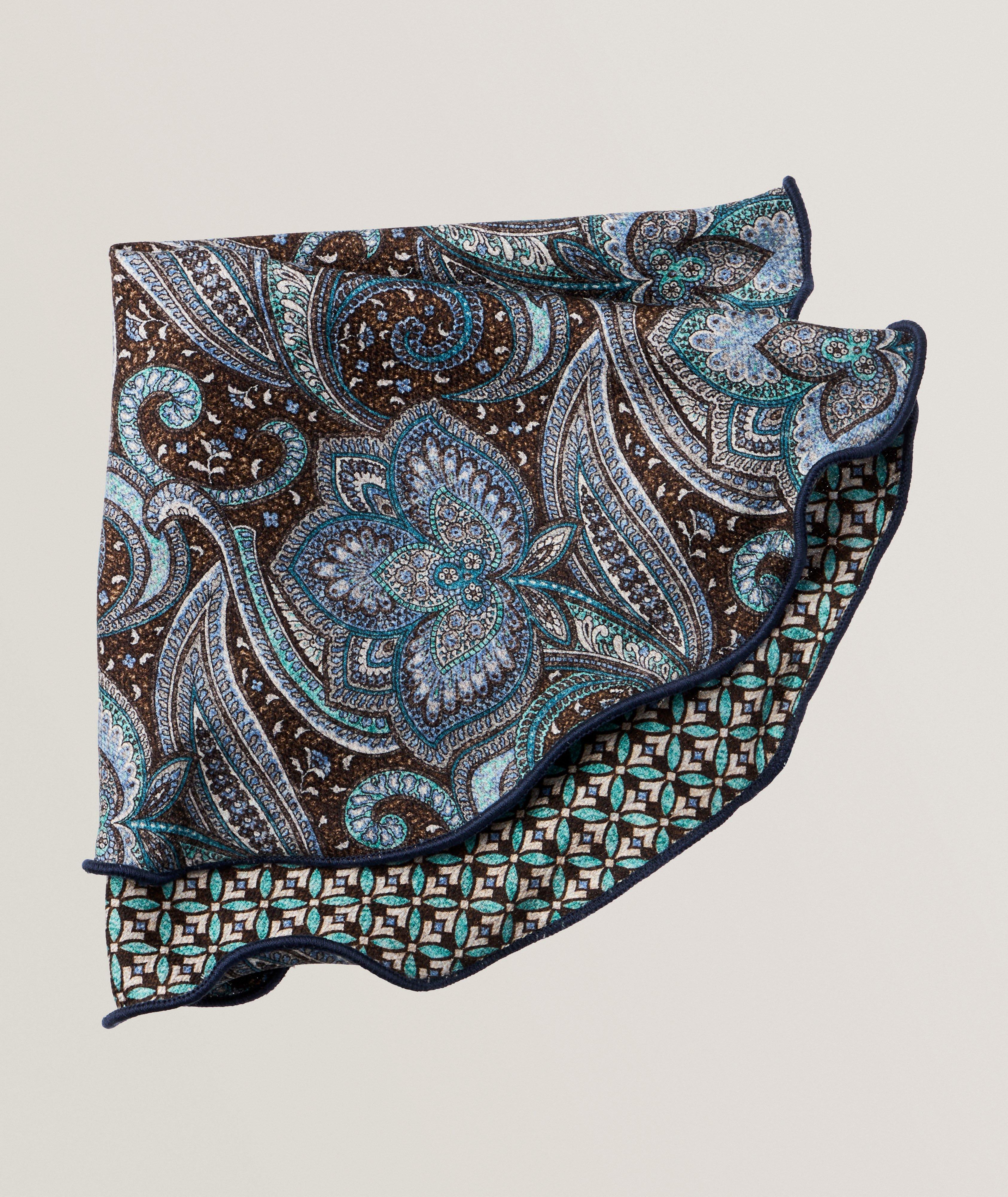 Reversible Paisley-Neat Silk Pocket Square image 0