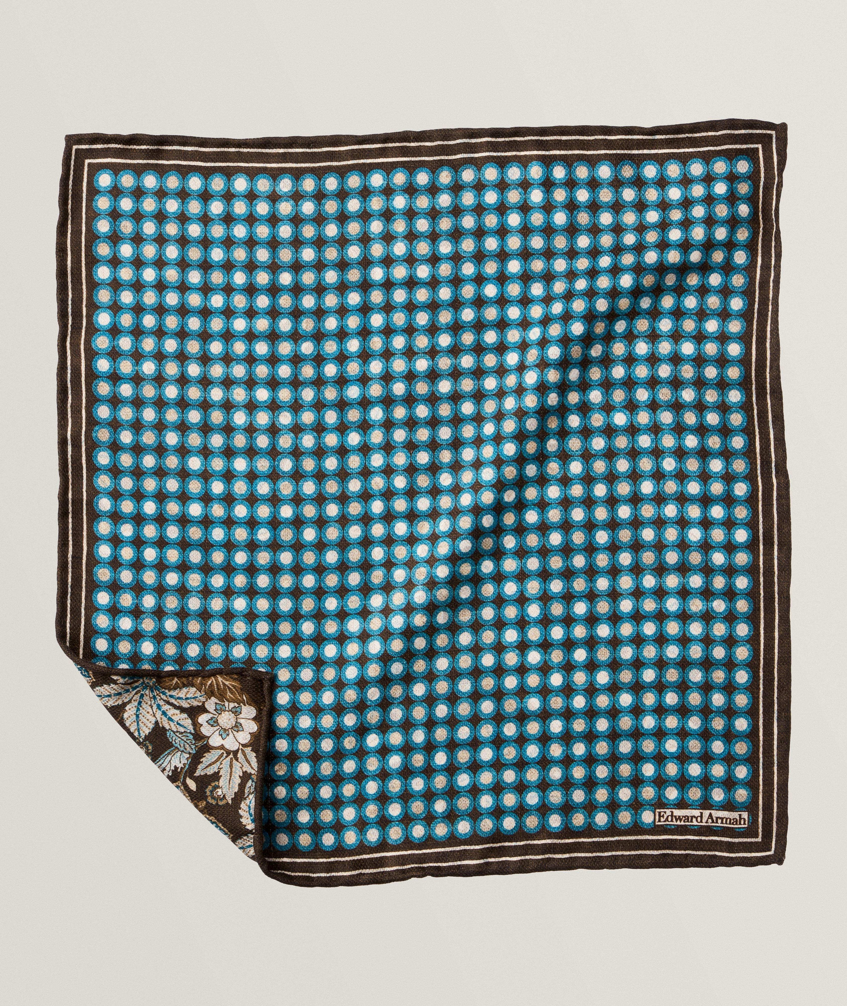 Reversible Dot-Floral Silk Pocket Square image 0