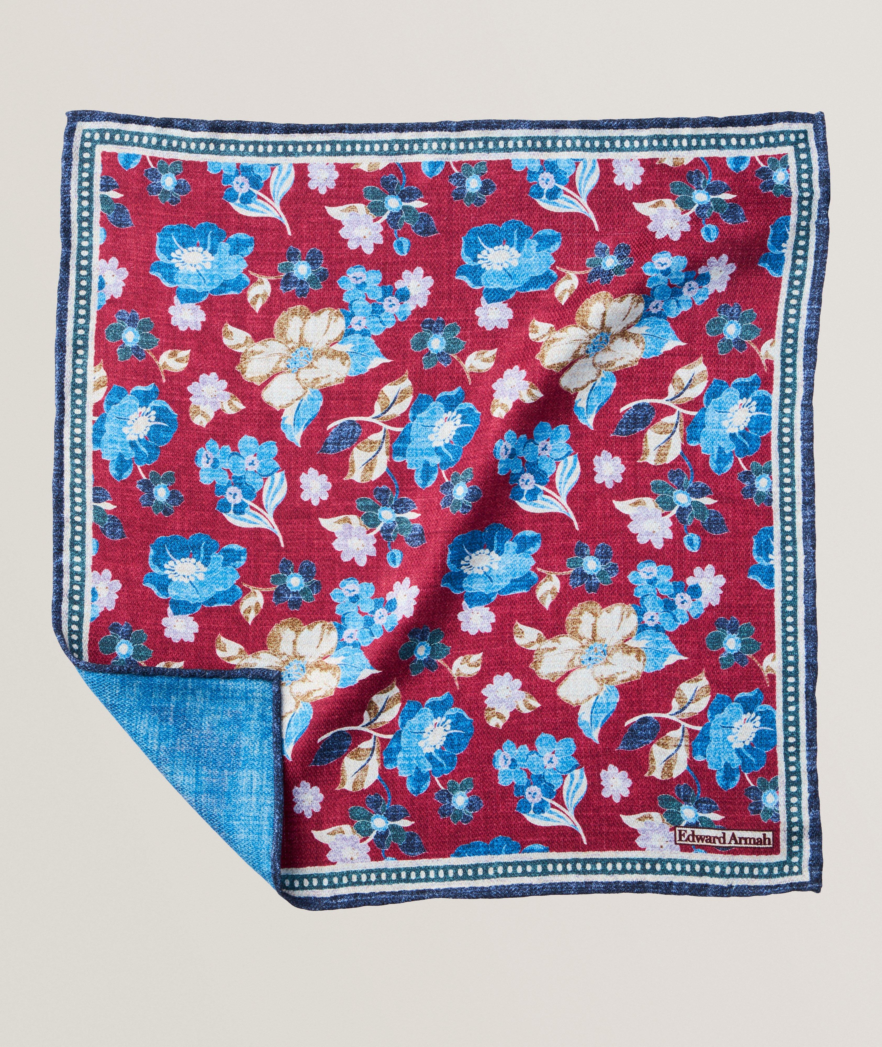 Reversible Floral-Micro Check Silk Pocket Square image 0