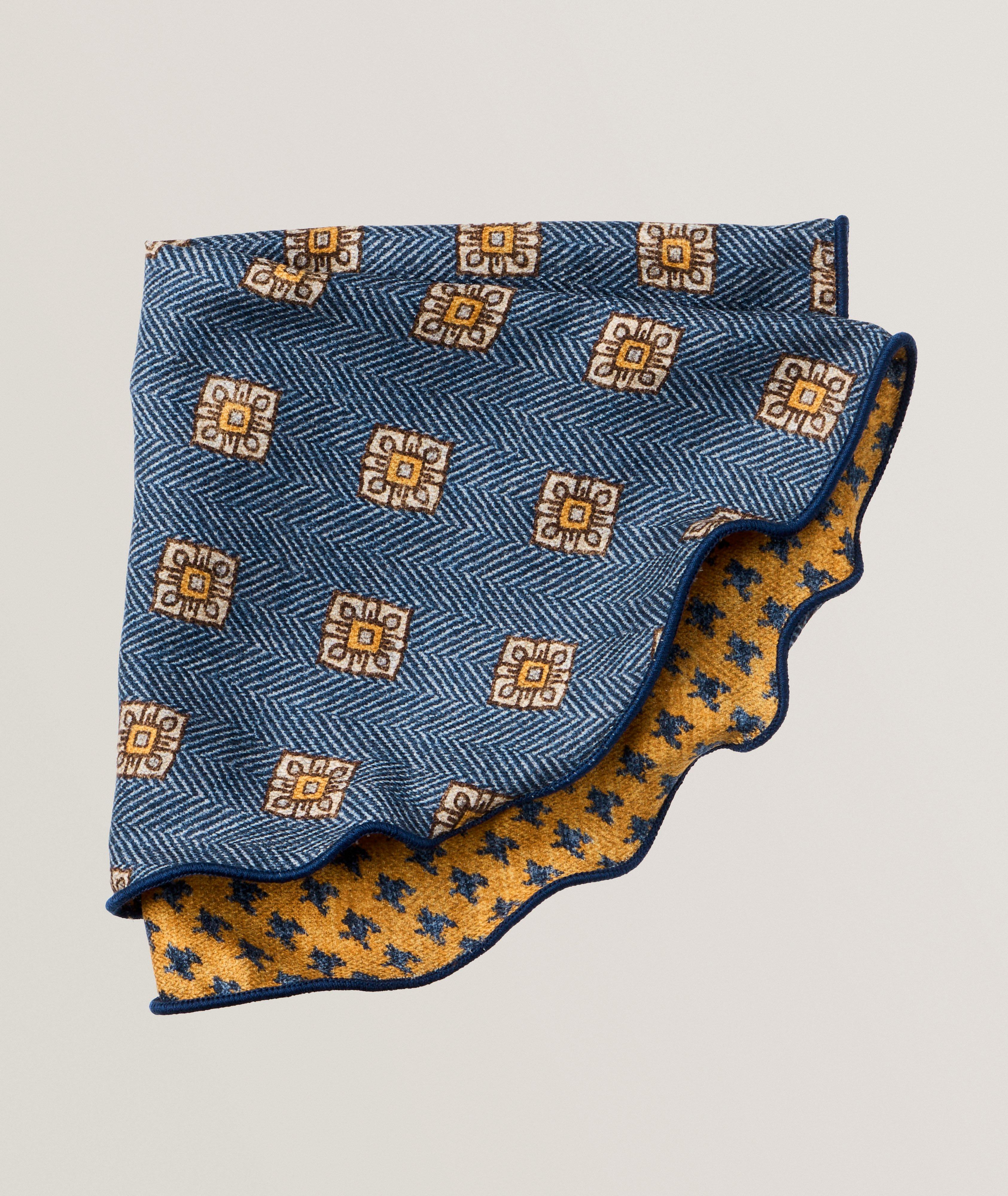 Reversible Medallion-Neat Silk Pocket Square image 0