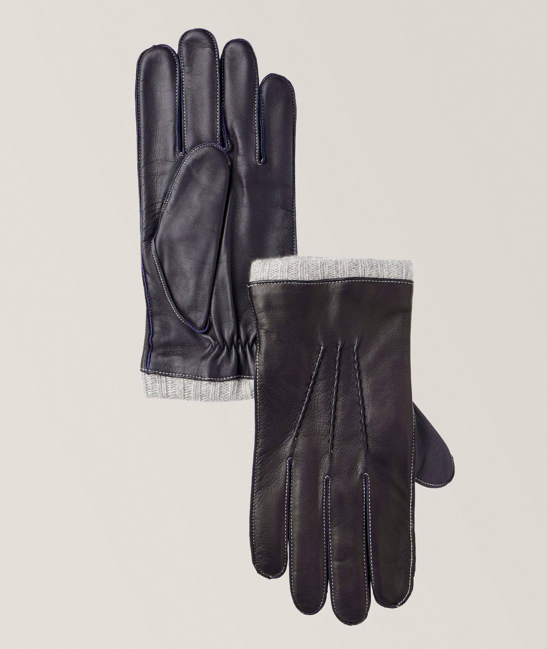 Touchscreen-Compatible Leather & Cashmere Gloves image 0