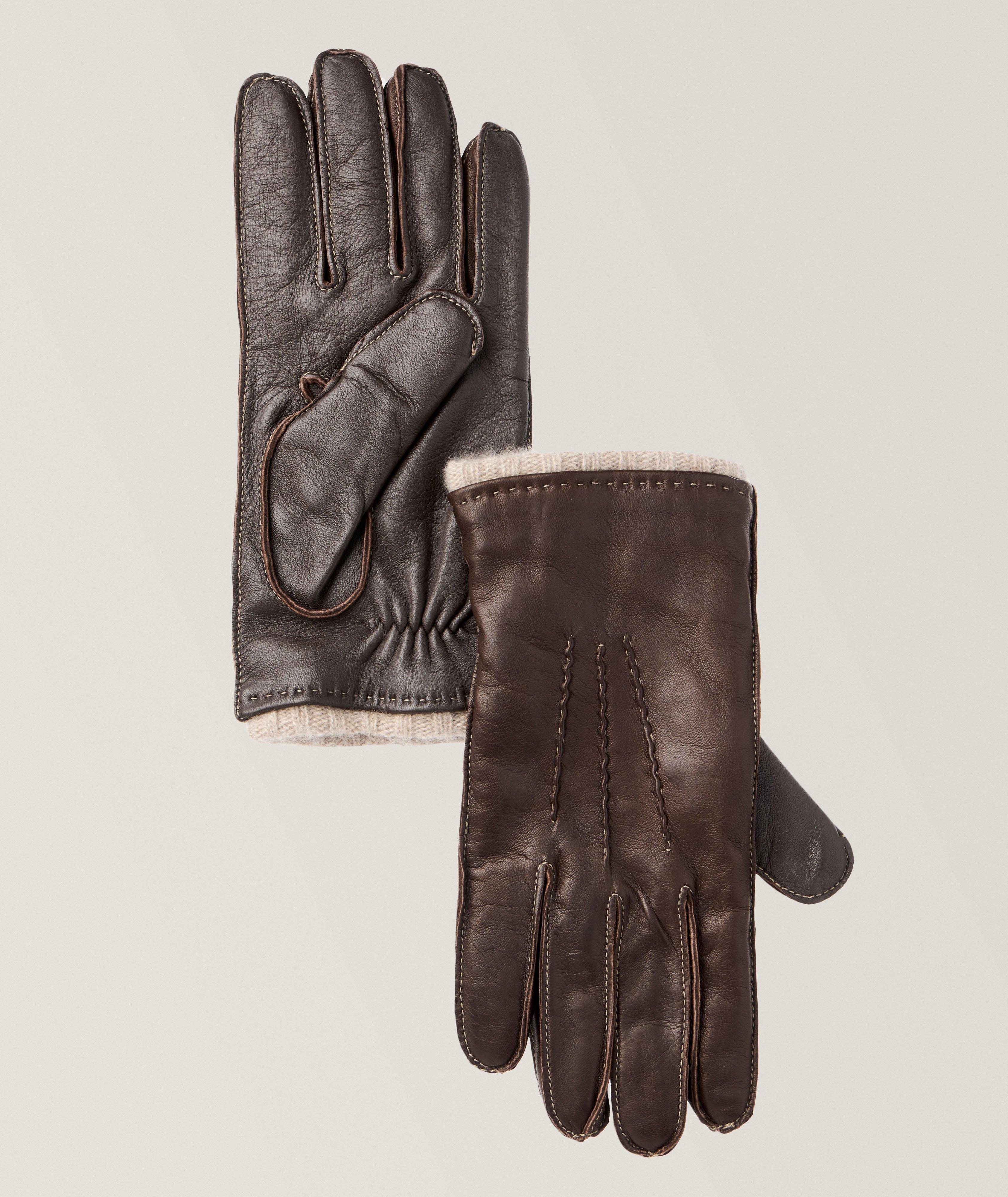 Touchscreen-Compatible Leather & Cashmere Gloves image 0