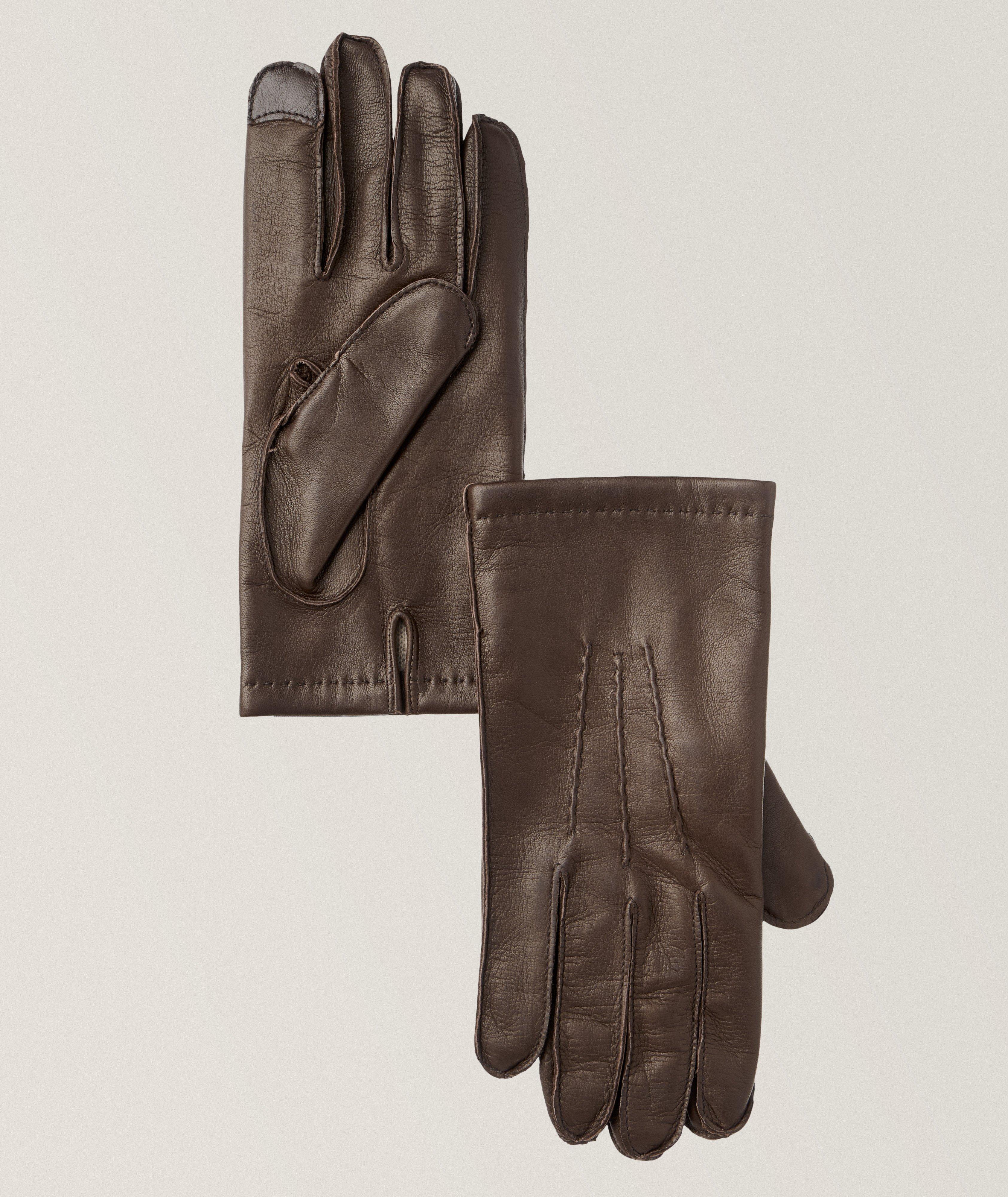 Touchscreen-Compatible Leather & Cashmere Gloves image 0