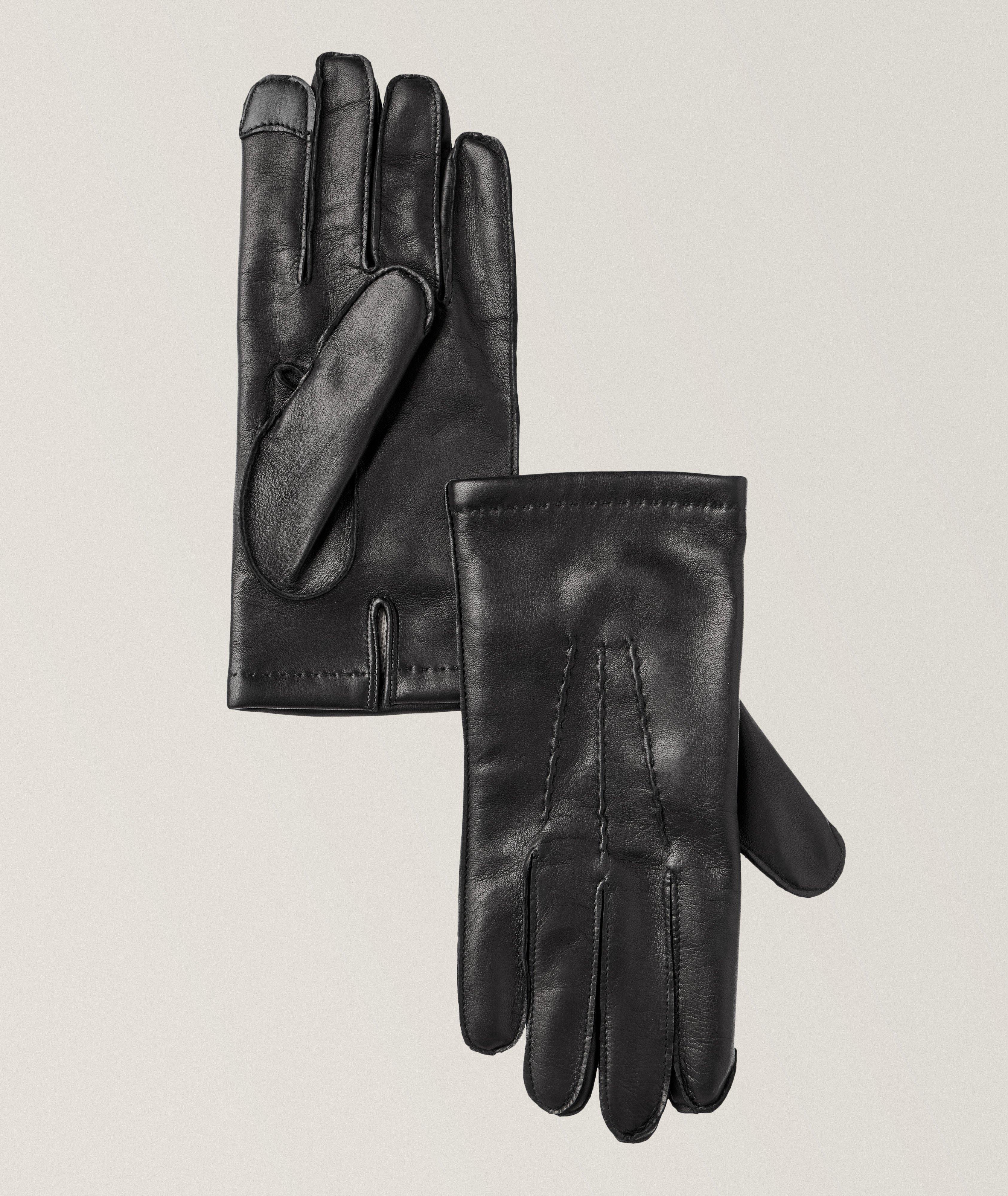 Touchscreen-Compatible Leather & Cashmere Gloves image 0