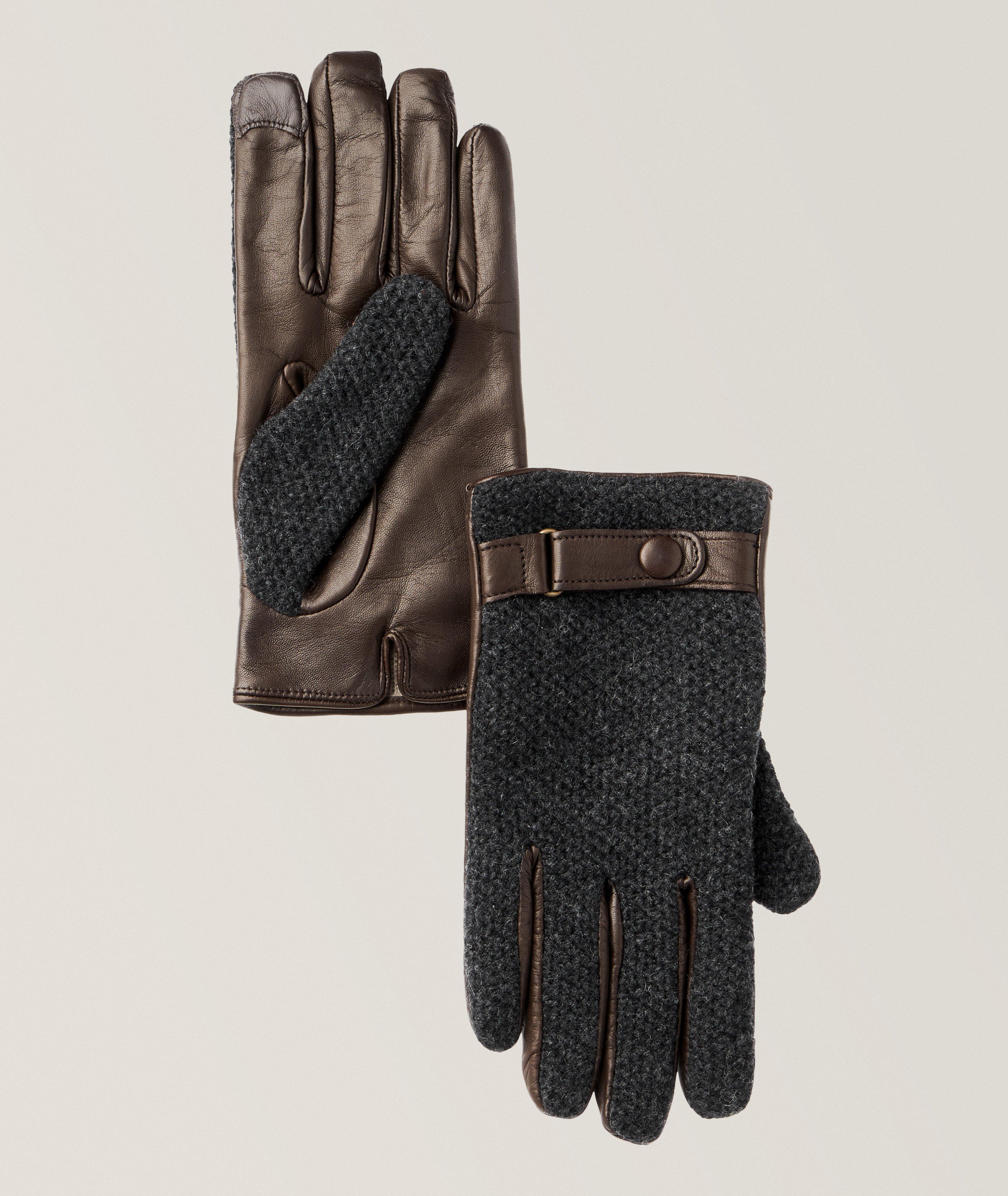 Touchscreen-Compatible Leather & Cashmere Gloves image 0