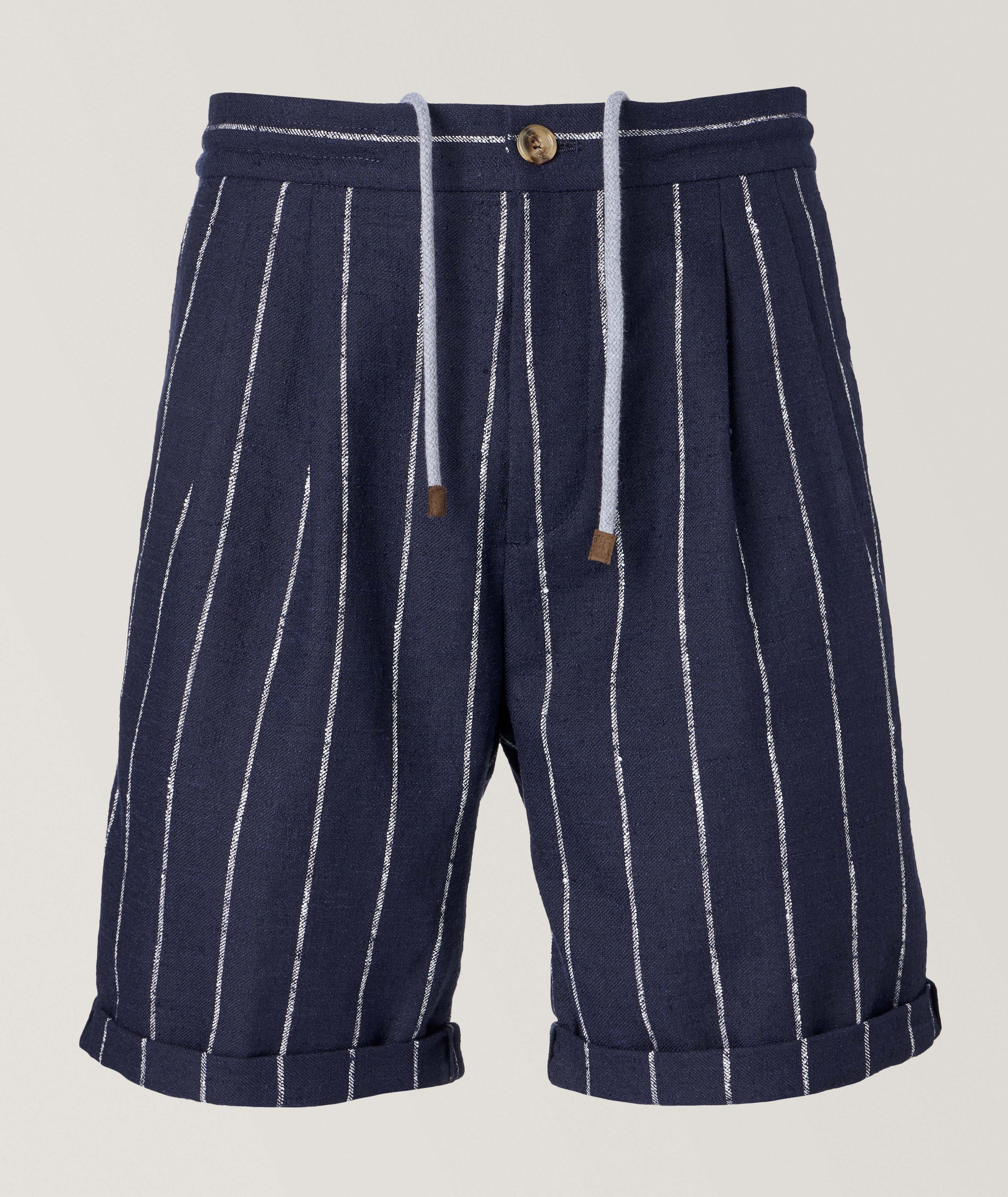 Textured Pinstripe Pleated Bermuda Shorts  image 0