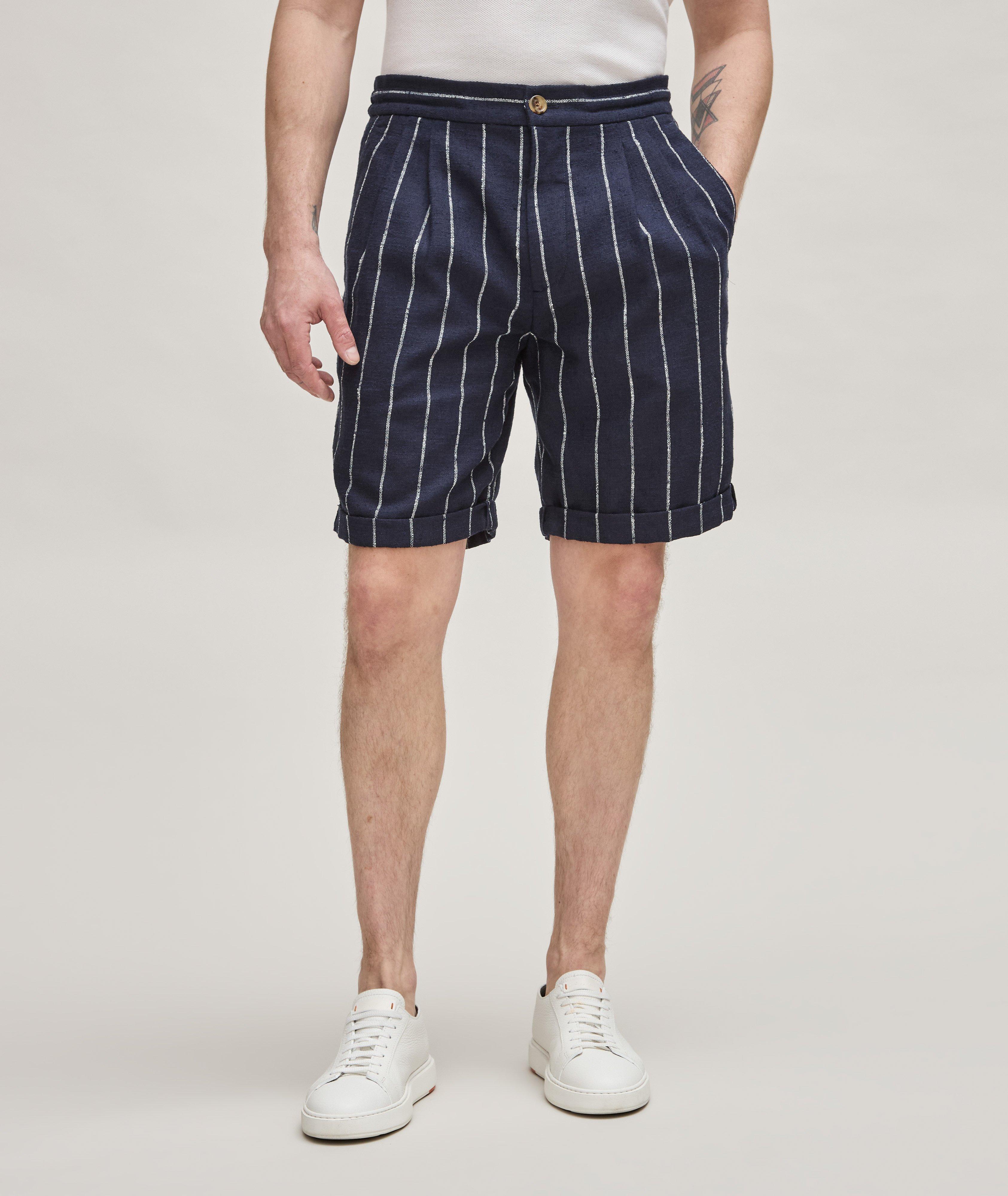 Textured Pinstripe Pleated Bermuda Shorts  image 1