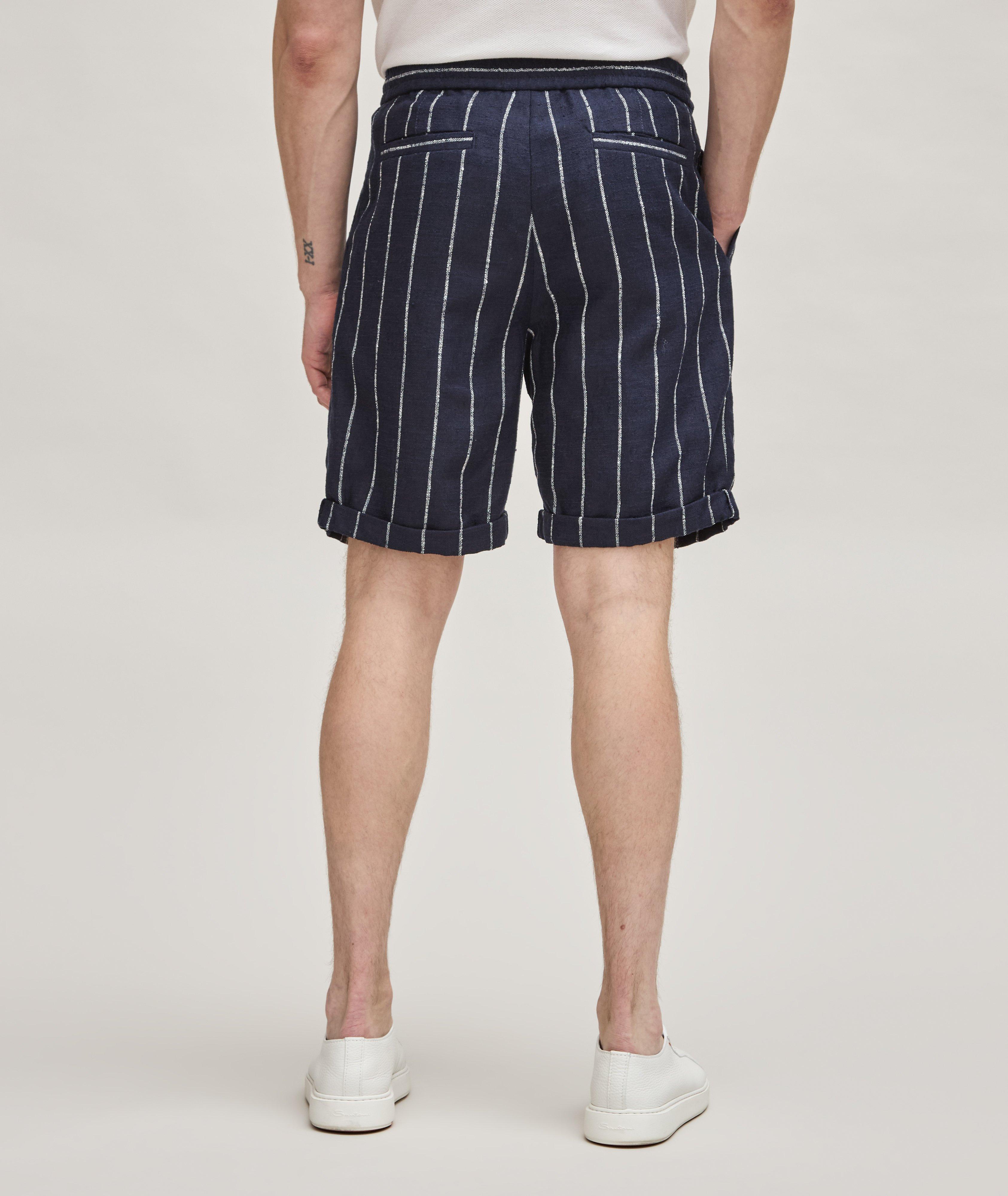 Textured Pinstripe Pleated Bermuda Shorts  image 2