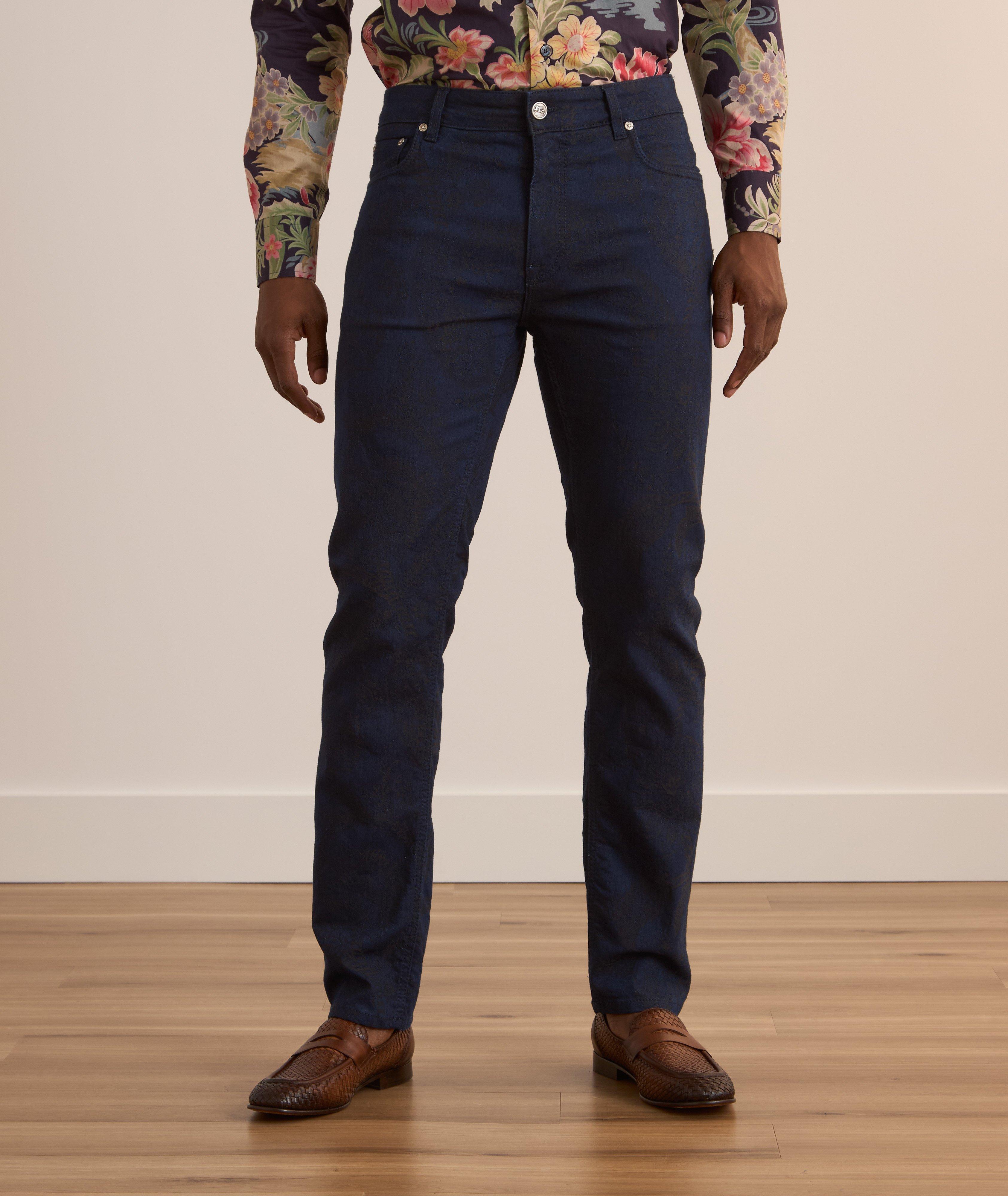 Tonal Paisley Stretch-Cotton Jeans  image 1