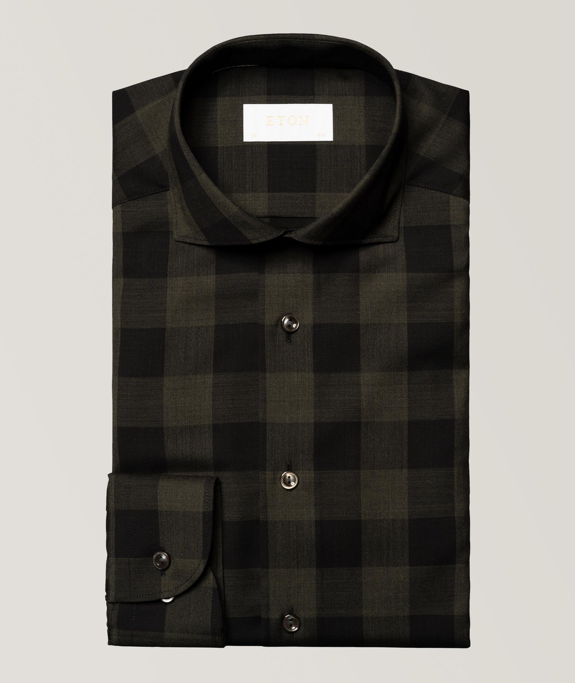 Chemise en laine mérinos à motif quadrillé de coupe contemporaine image 0