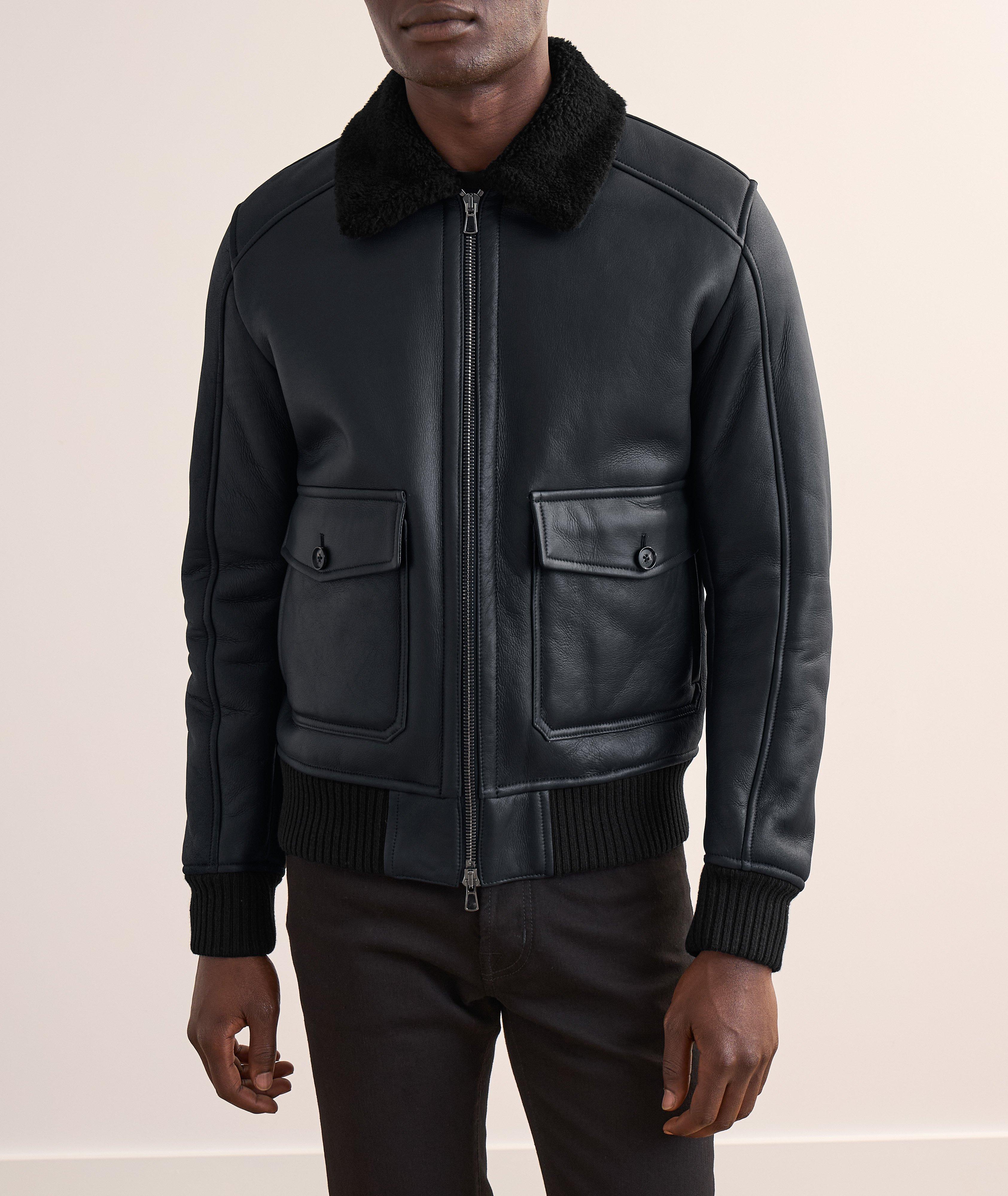 Blouson de style aviateur en cuir d’agneau avec col en rason image 1