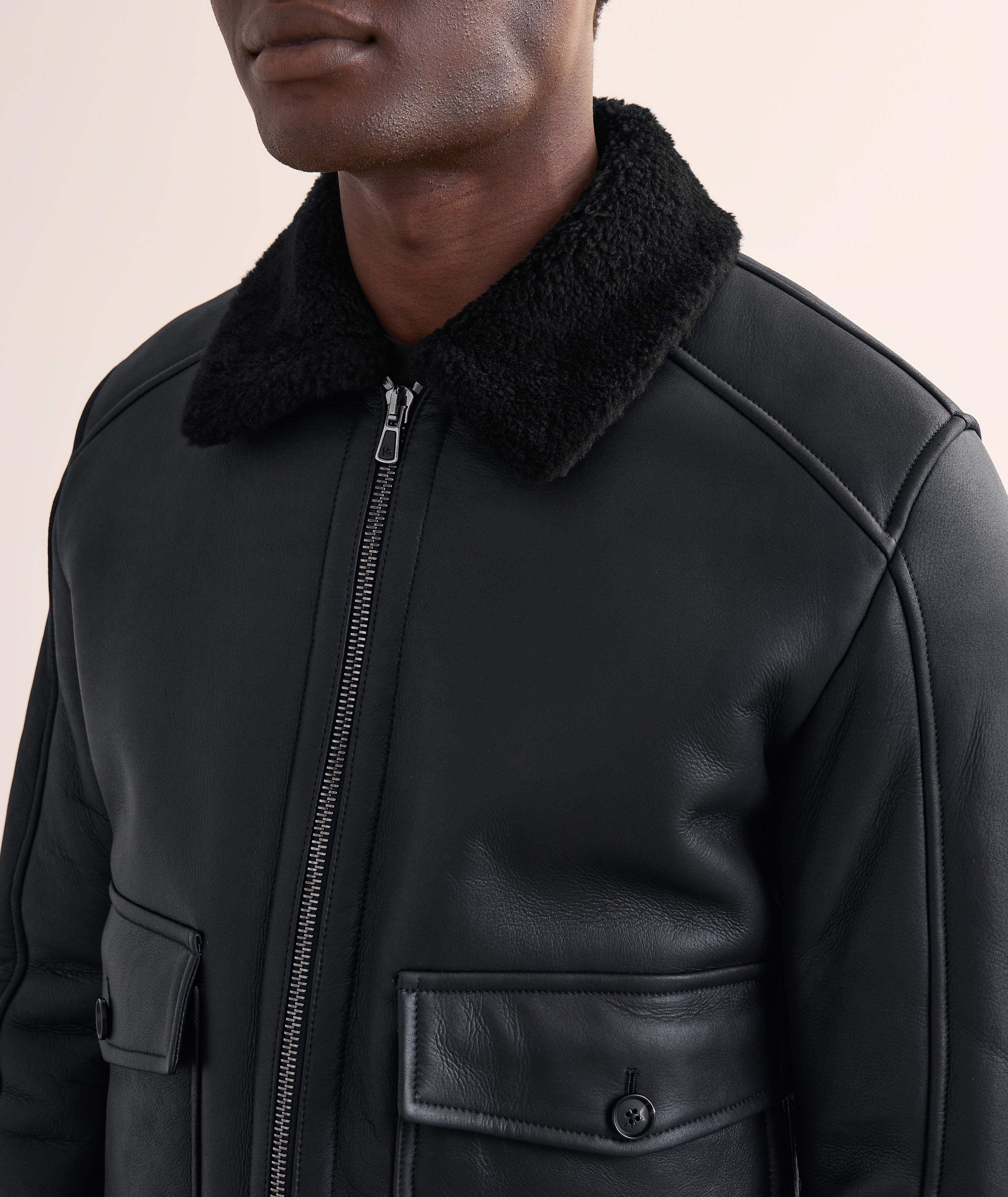 Blouson de style aviateur en cuir d’agneau avec col en rason image 3