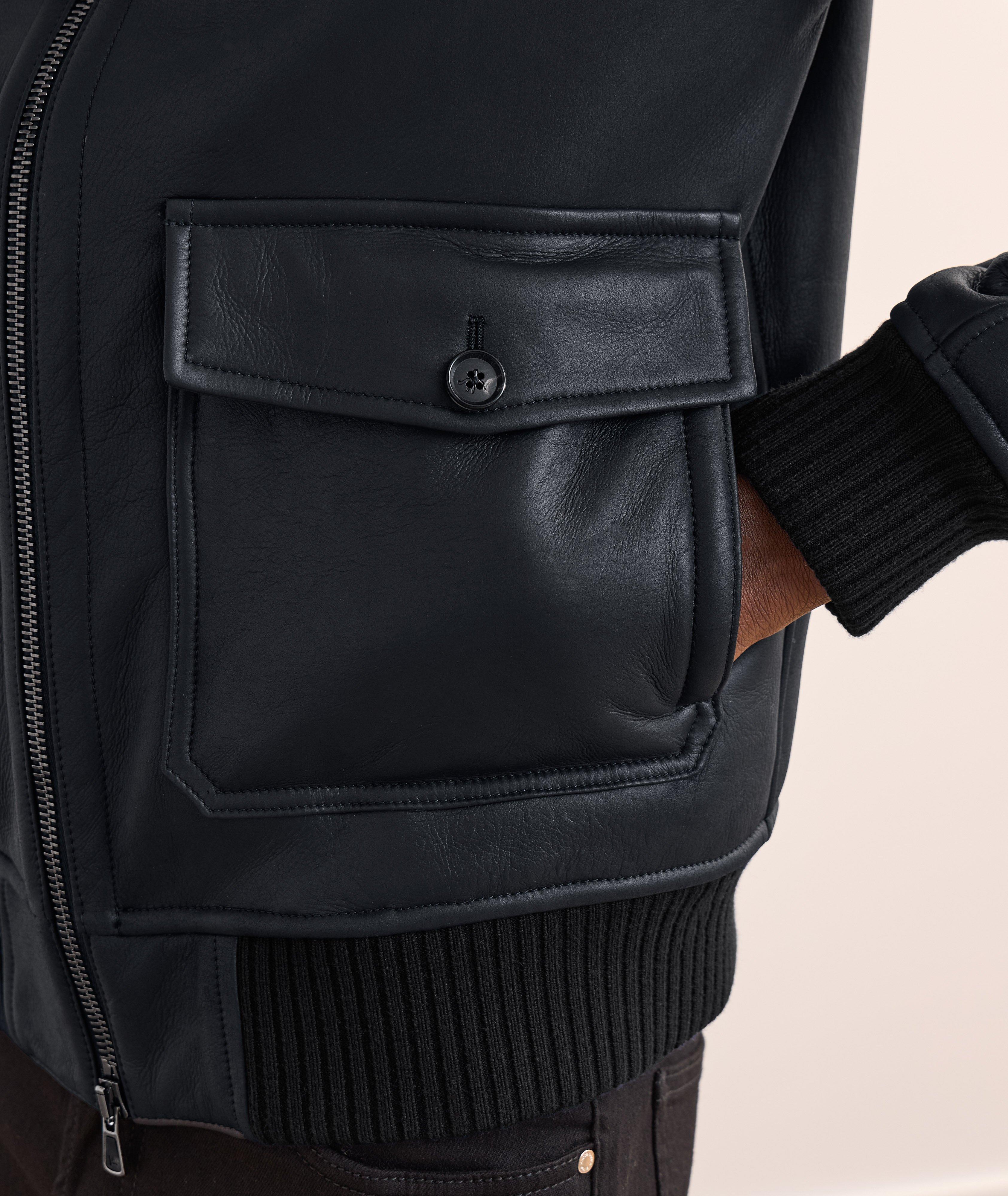 Blouson de style aviateur en cuir d’agneau avec col en rason image 4