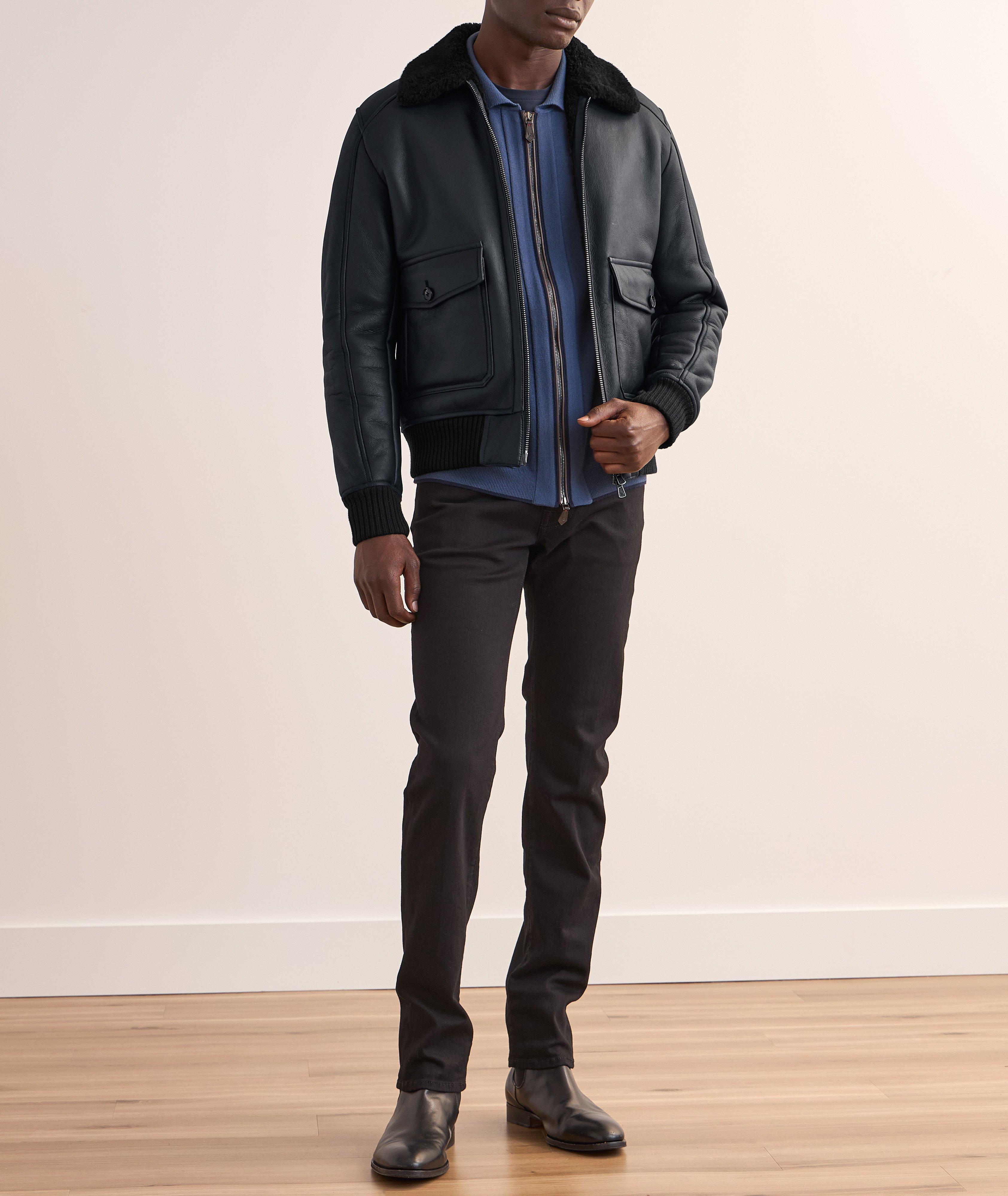 Blouson de style aviateur en cuir d’agneau avec col en rason image 5