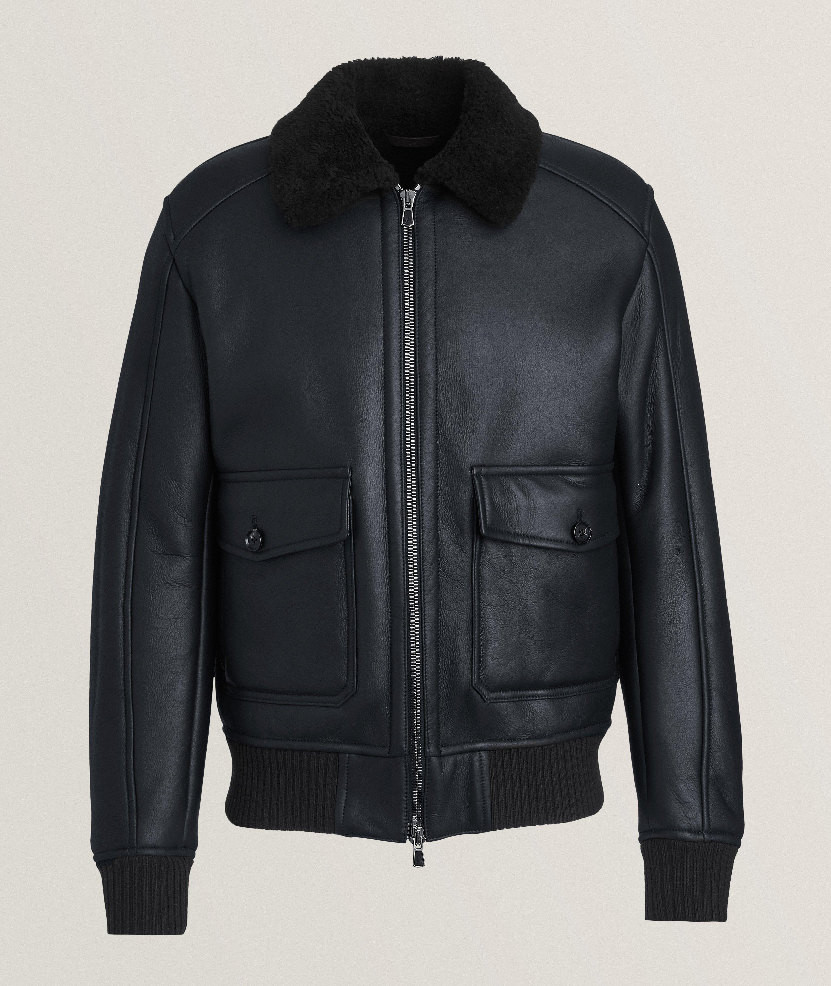 Shearling Collar Lambskin Leather Flight Jacket image 0