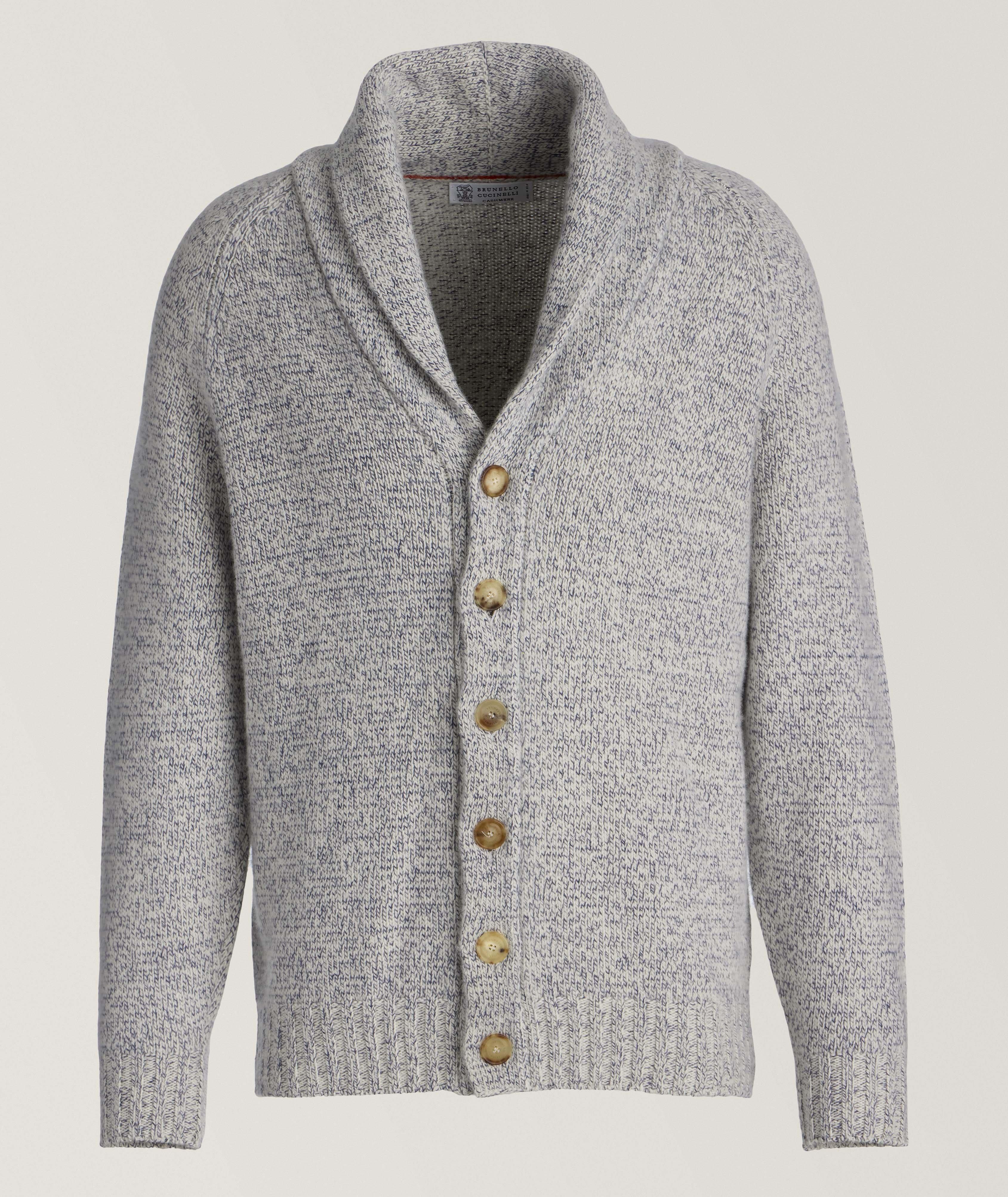 Mélange Herringbone Knit Cashmere Cardigan