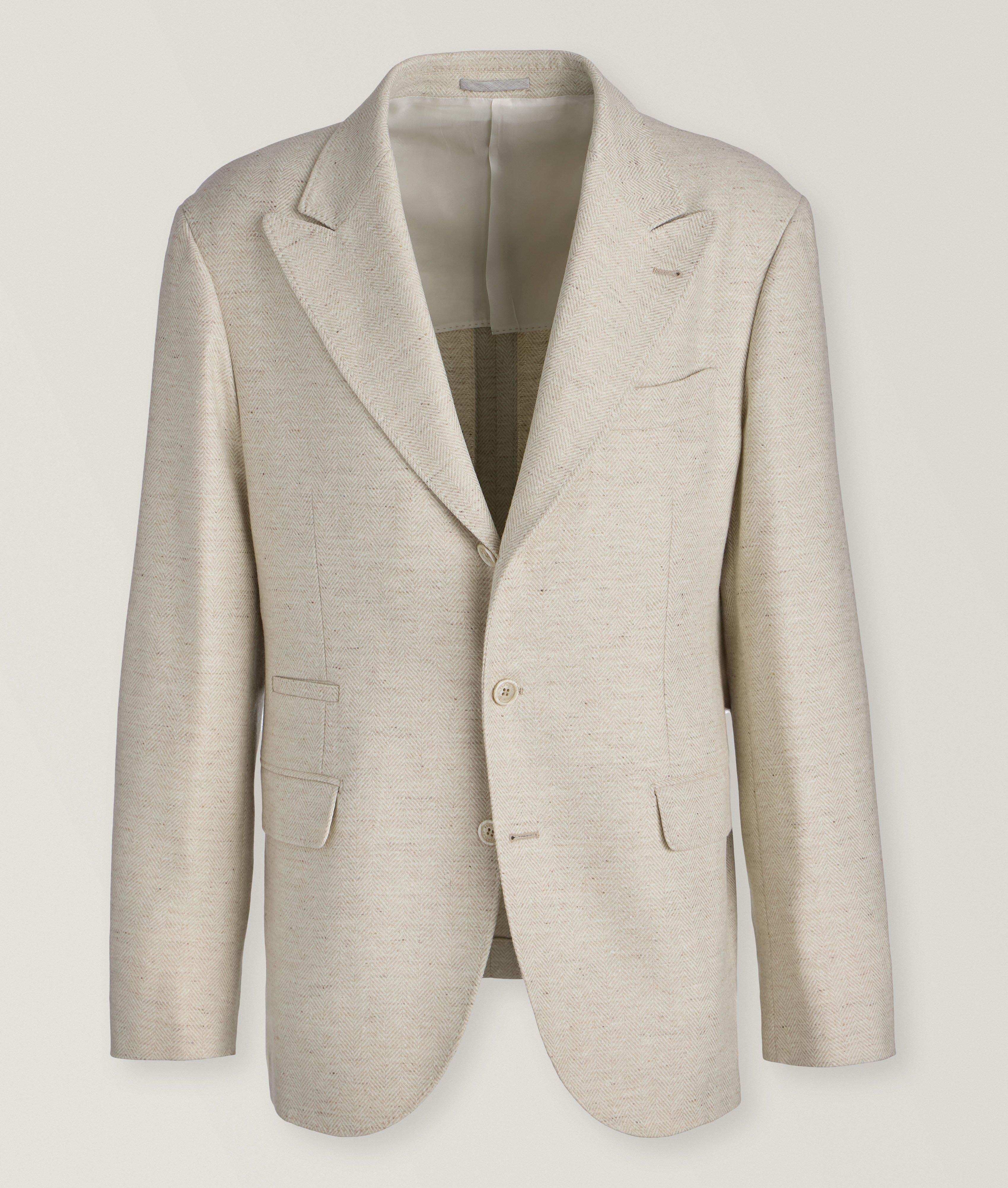 Brunello Cucinelli★Herringbone Jacket W/Crystals Herringbone Blazer