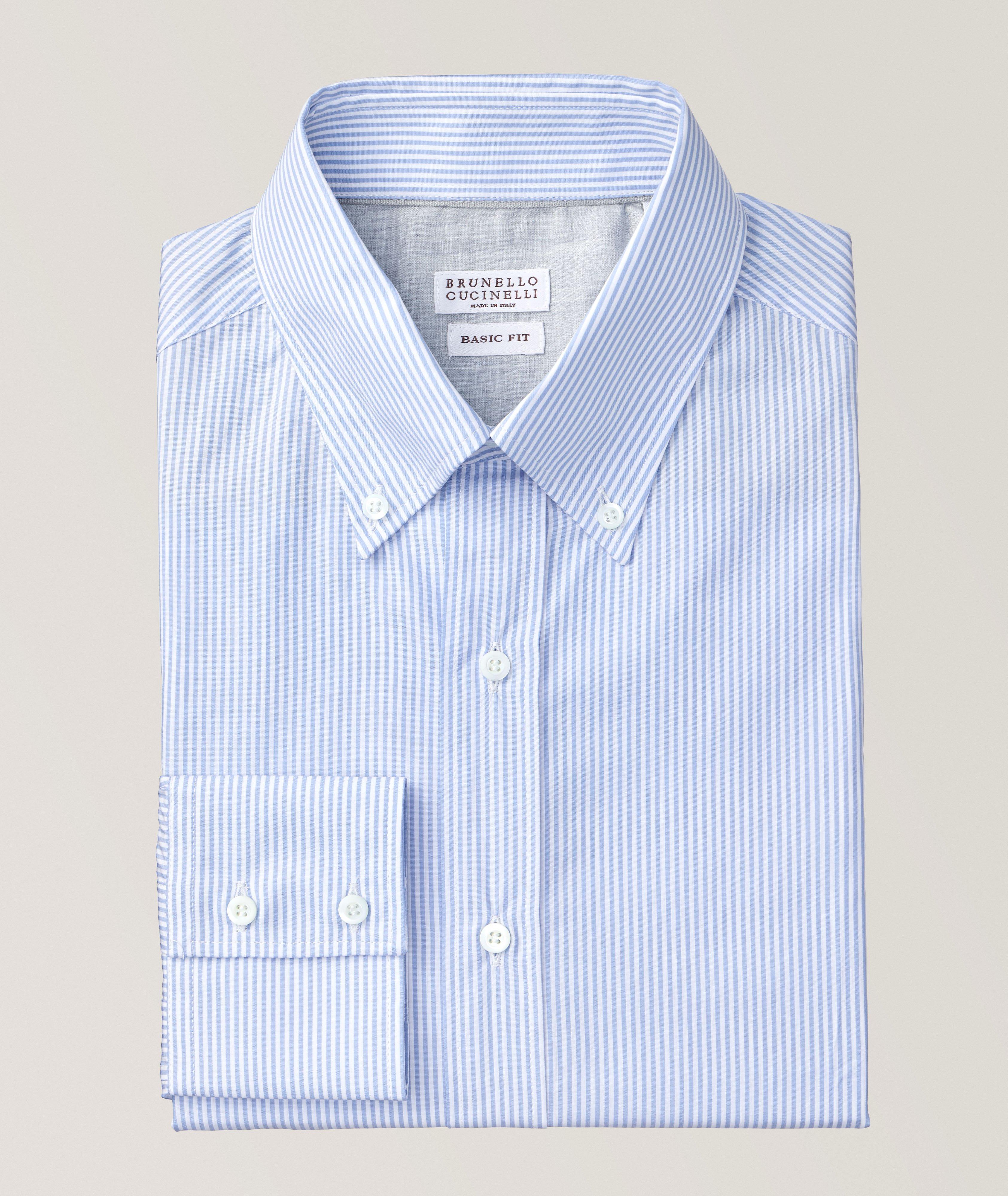 Basic Fit Striped Down-Dwon Collar Cotton Sport Shirt