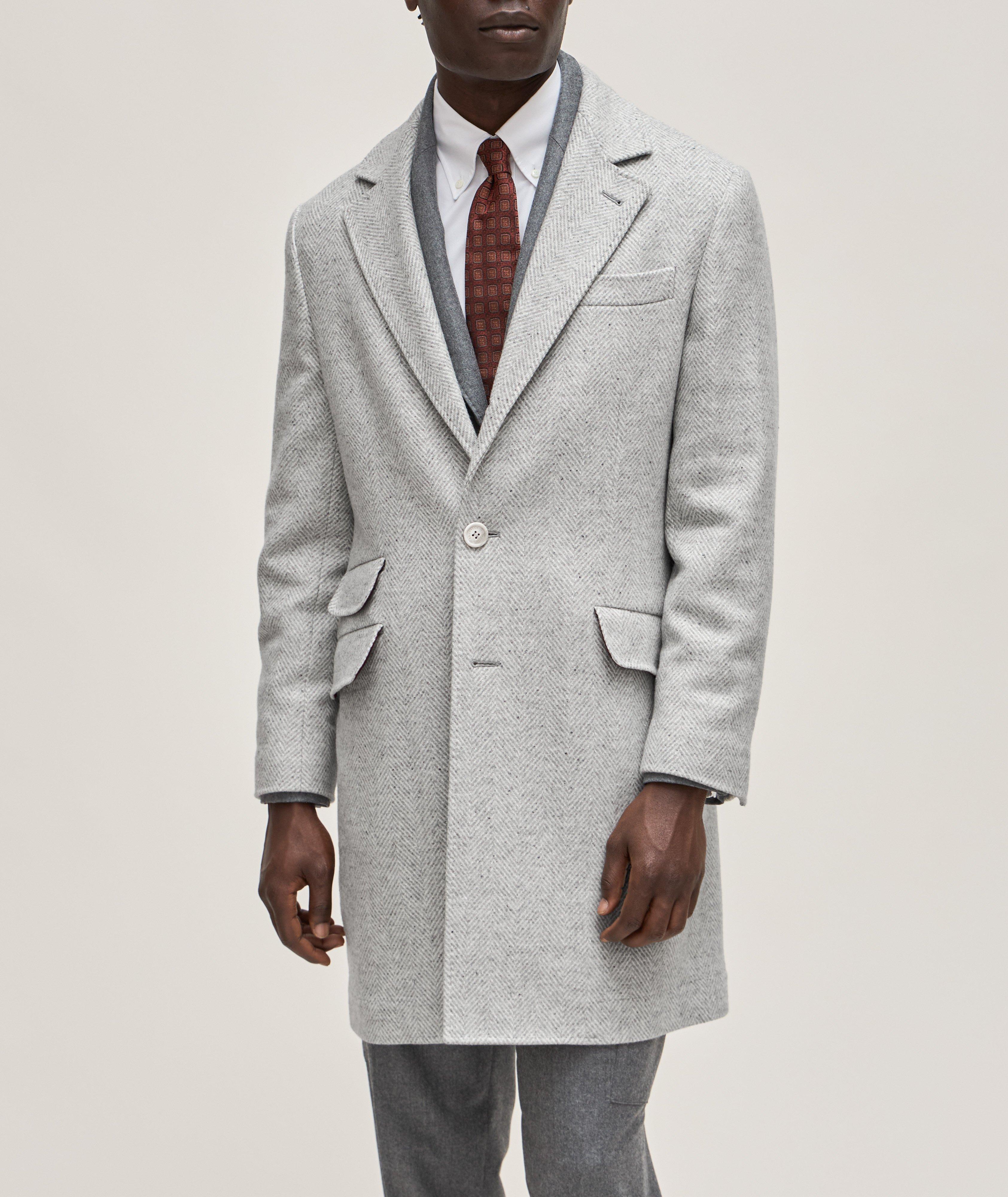 Wool, Silk&Cashmere Herringbone Overcoat