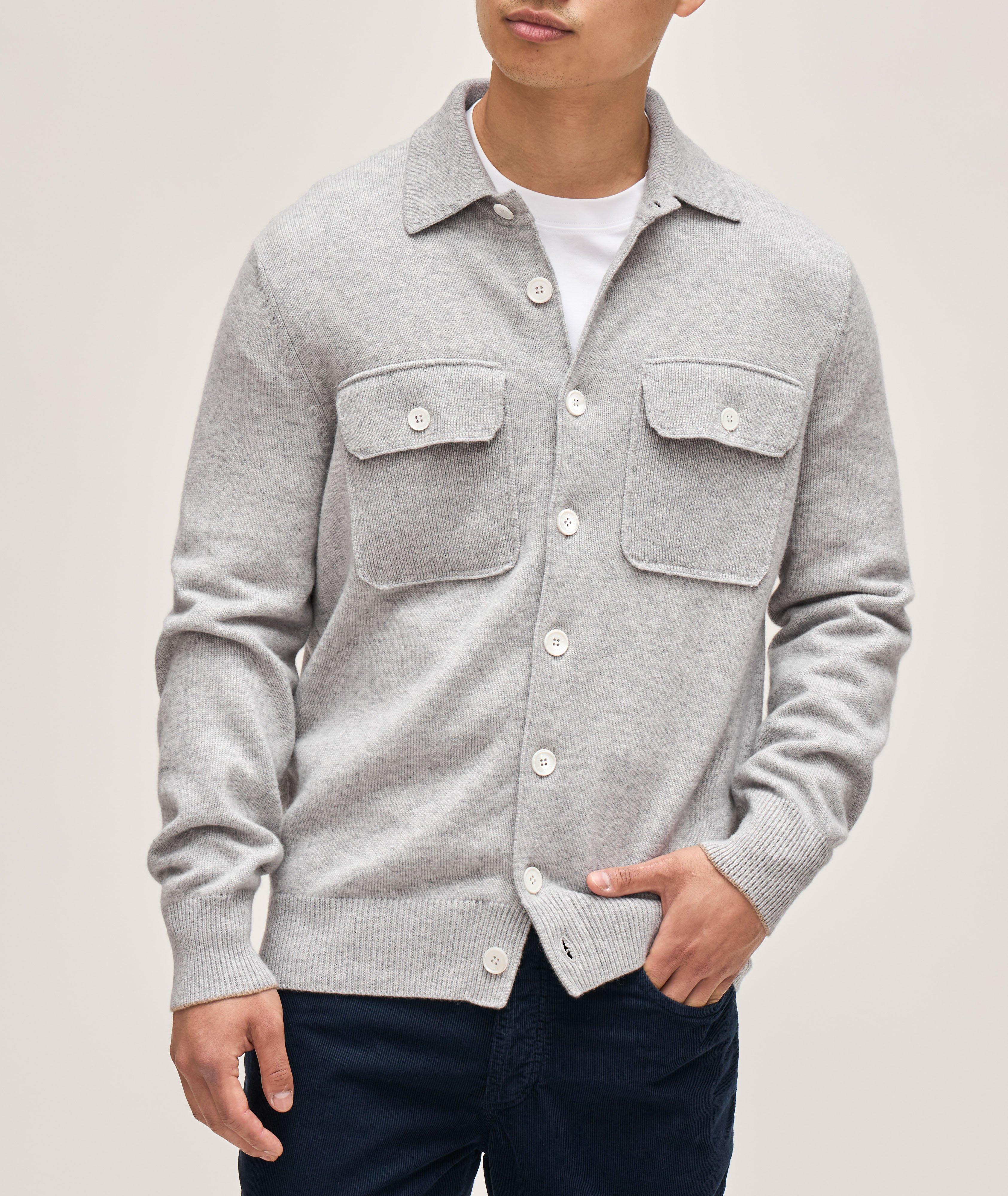 Miniature Herringbone Knit Cashmere Overshirt image 1