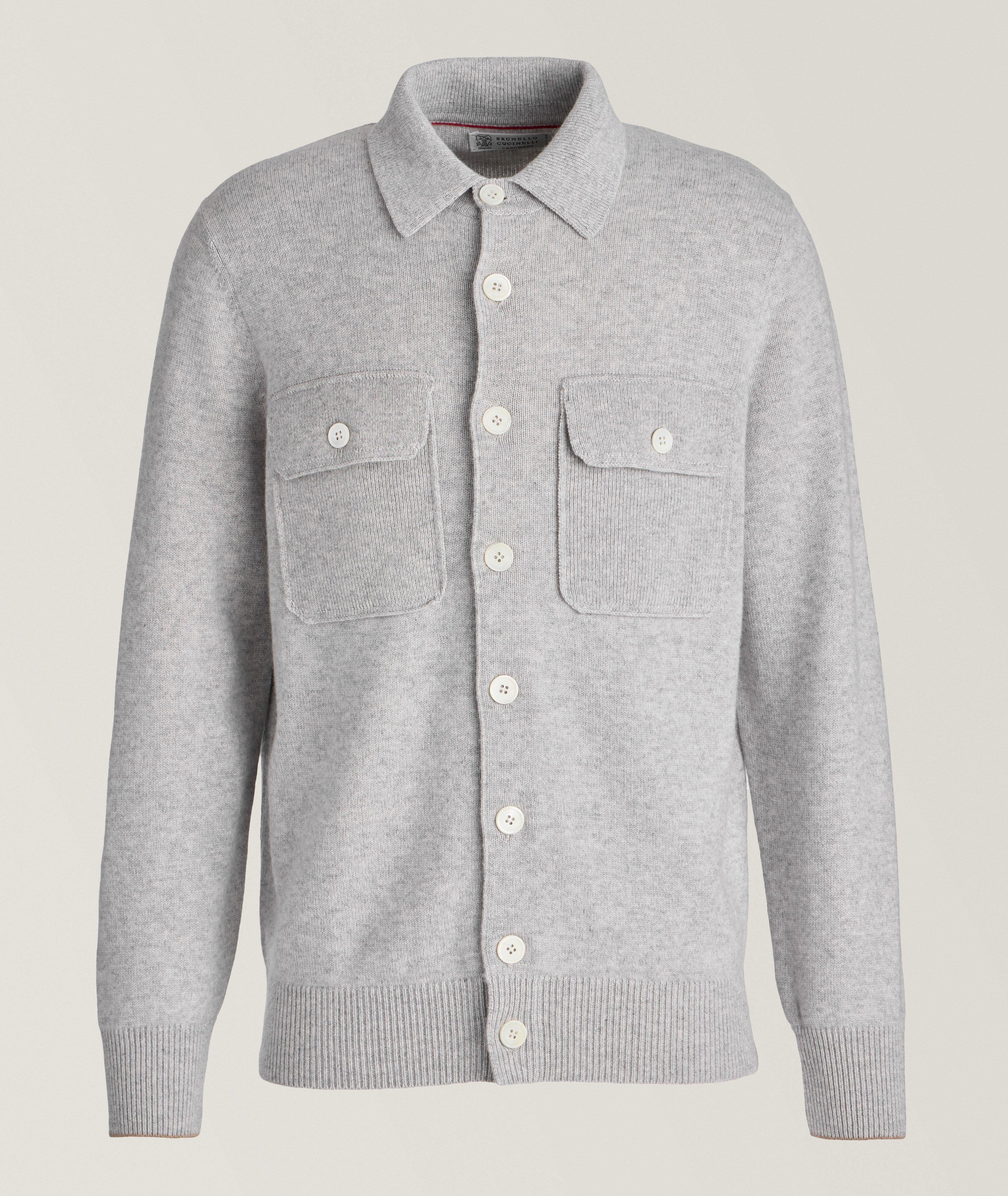 Miniature Herringbone Knit Cashmere Overshirt image 0