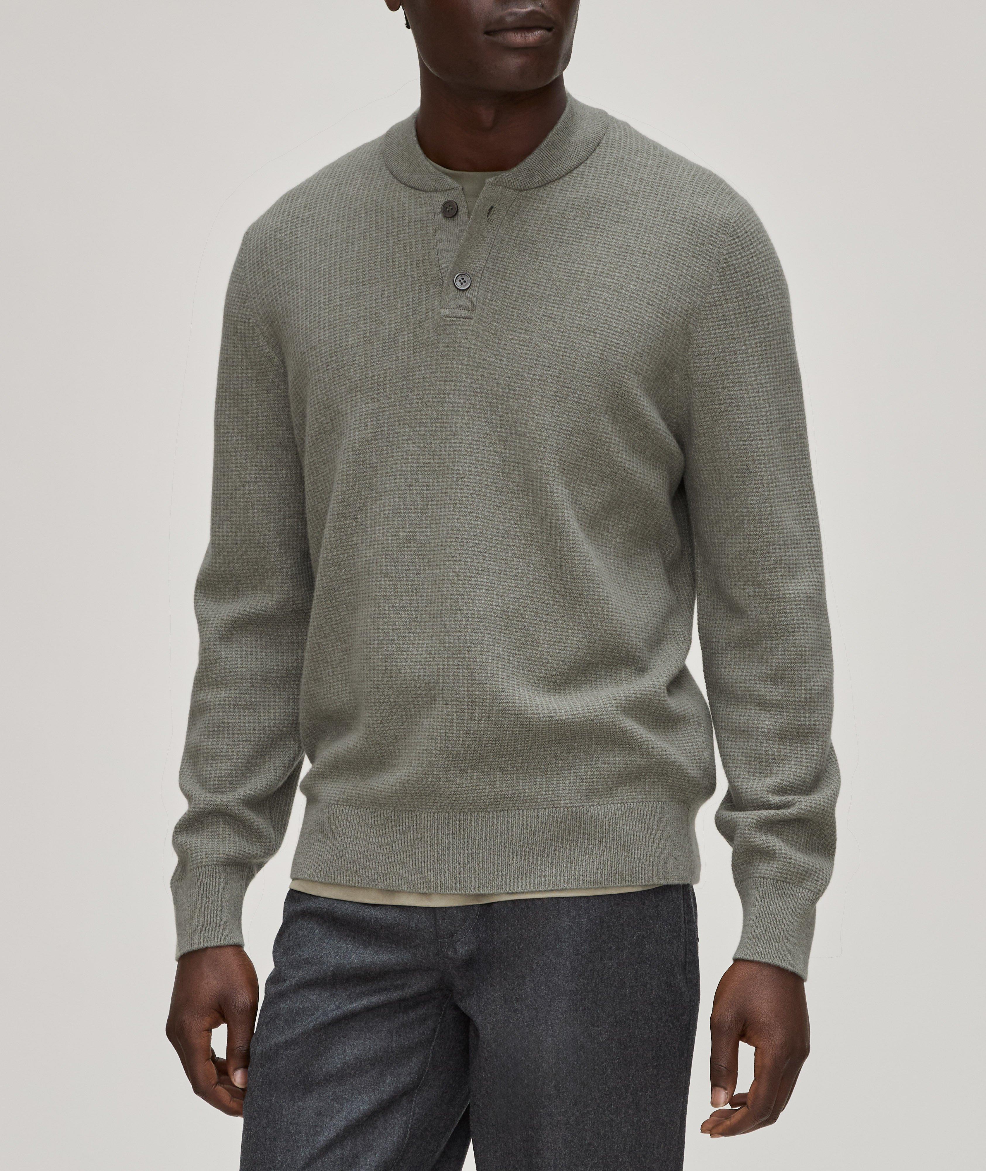 Waffle Knit Cashmere Henley Sweater image 1