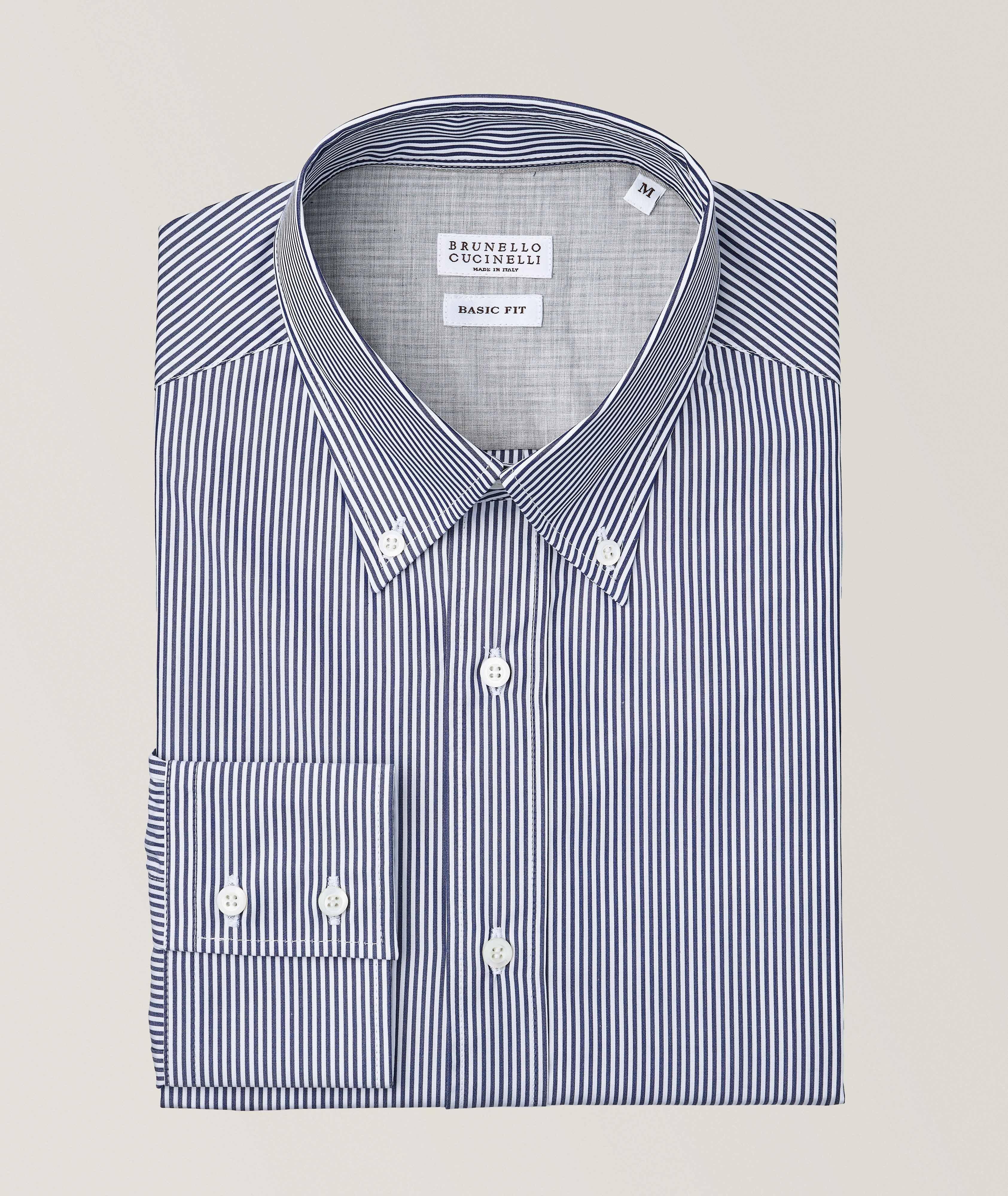 Brunello Cucinelli Basic Fit Striped Oxford Cotton Shirt 