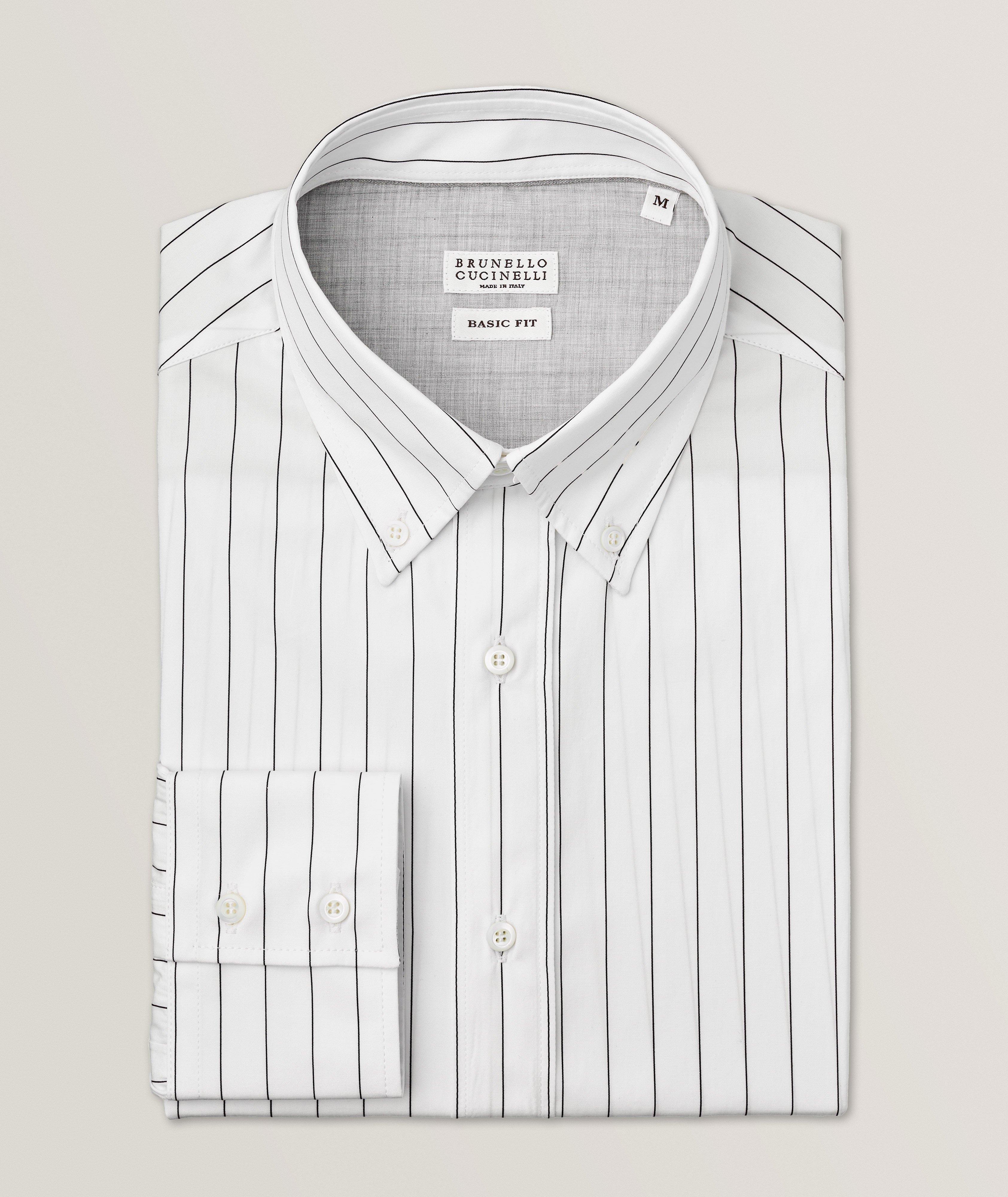 Brunello Cucinelli Basic Fit Striped Oxford Cotton Shirt 