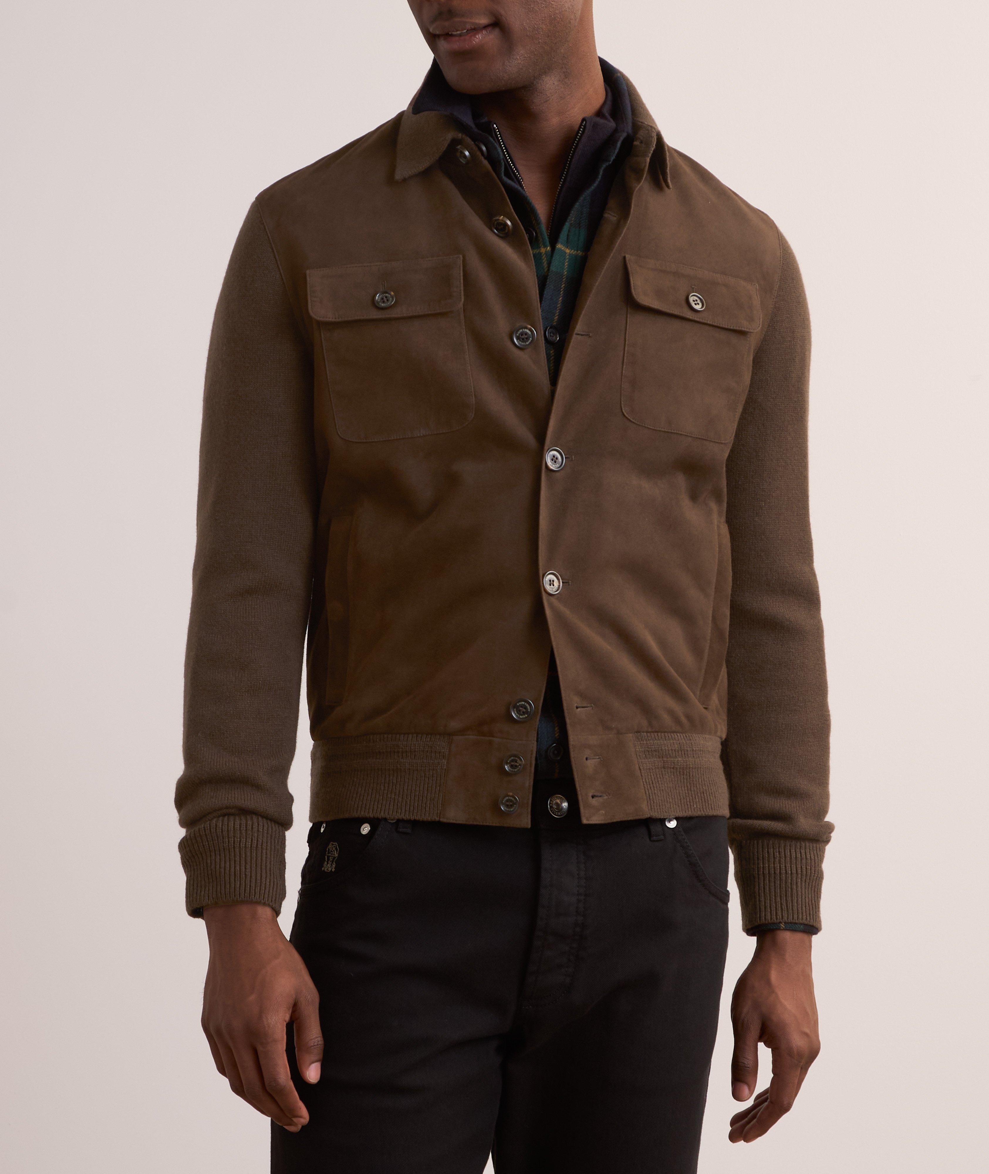 Ralph Lauren Purple Label Suede-Front Cashmere Cardigan | Sweaters ...