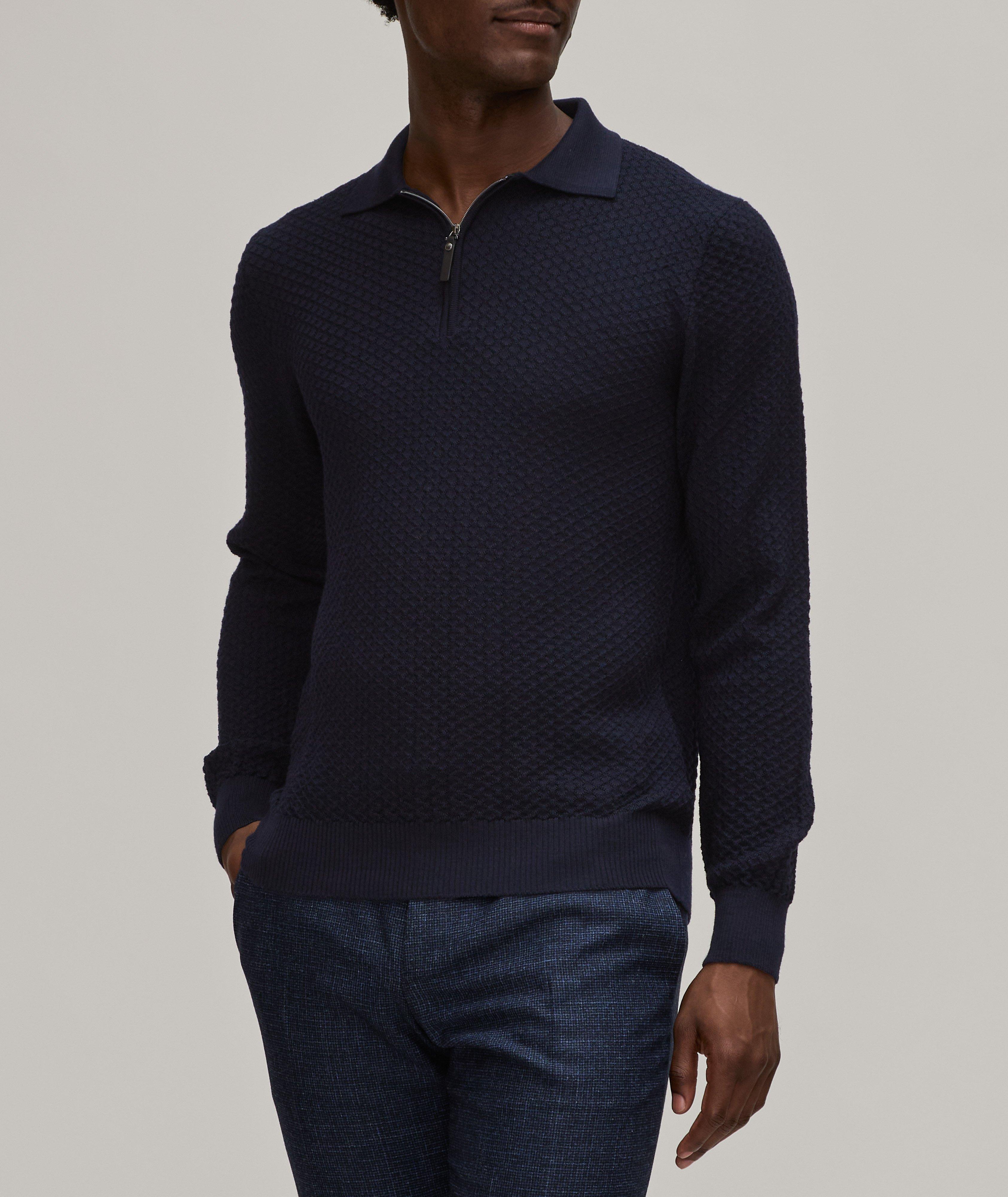 Textured Half-Zip Merino Wool Polo Sweater image 1