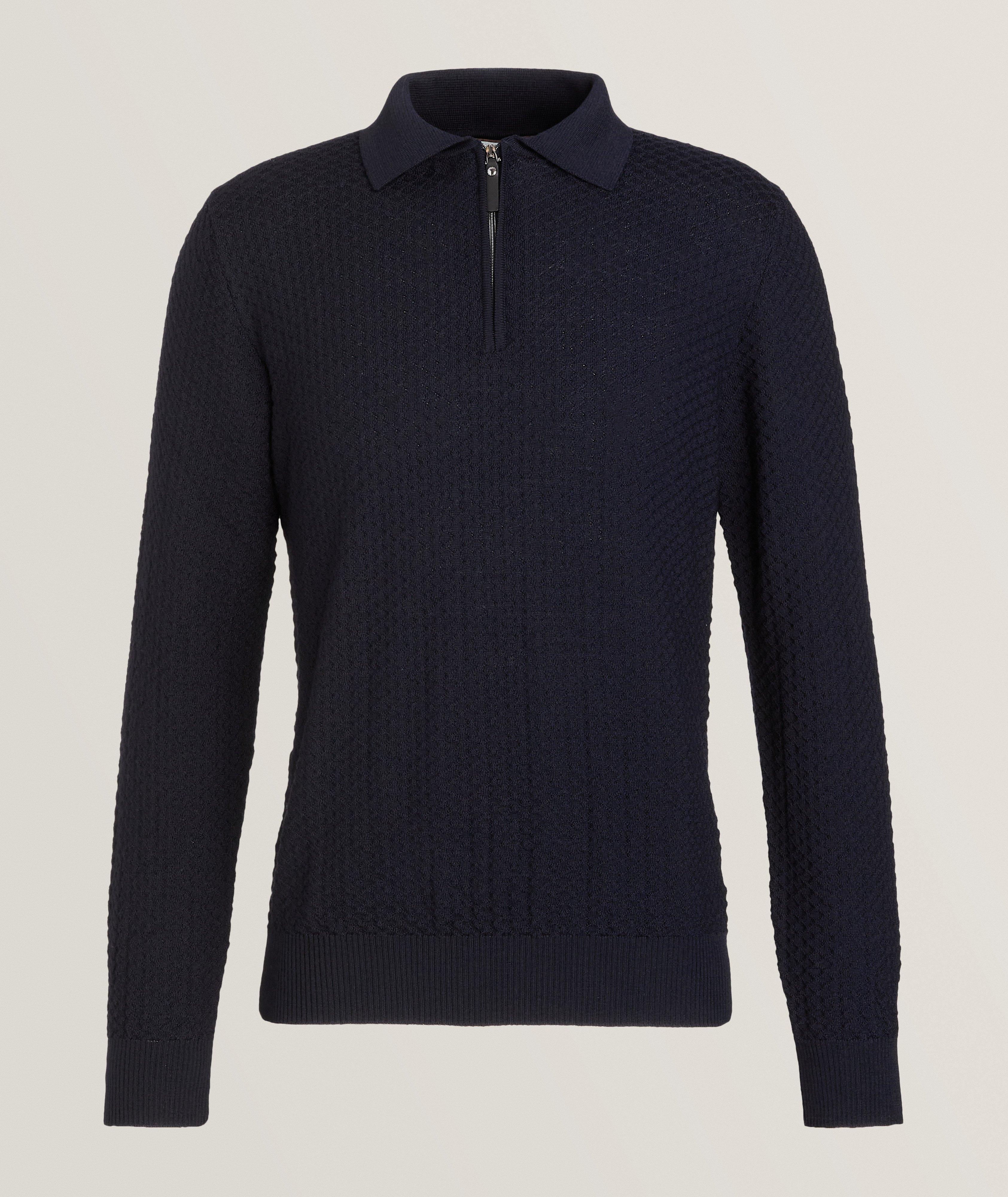 Textured Half-Zip Merino Wool Polo Sweater image 0