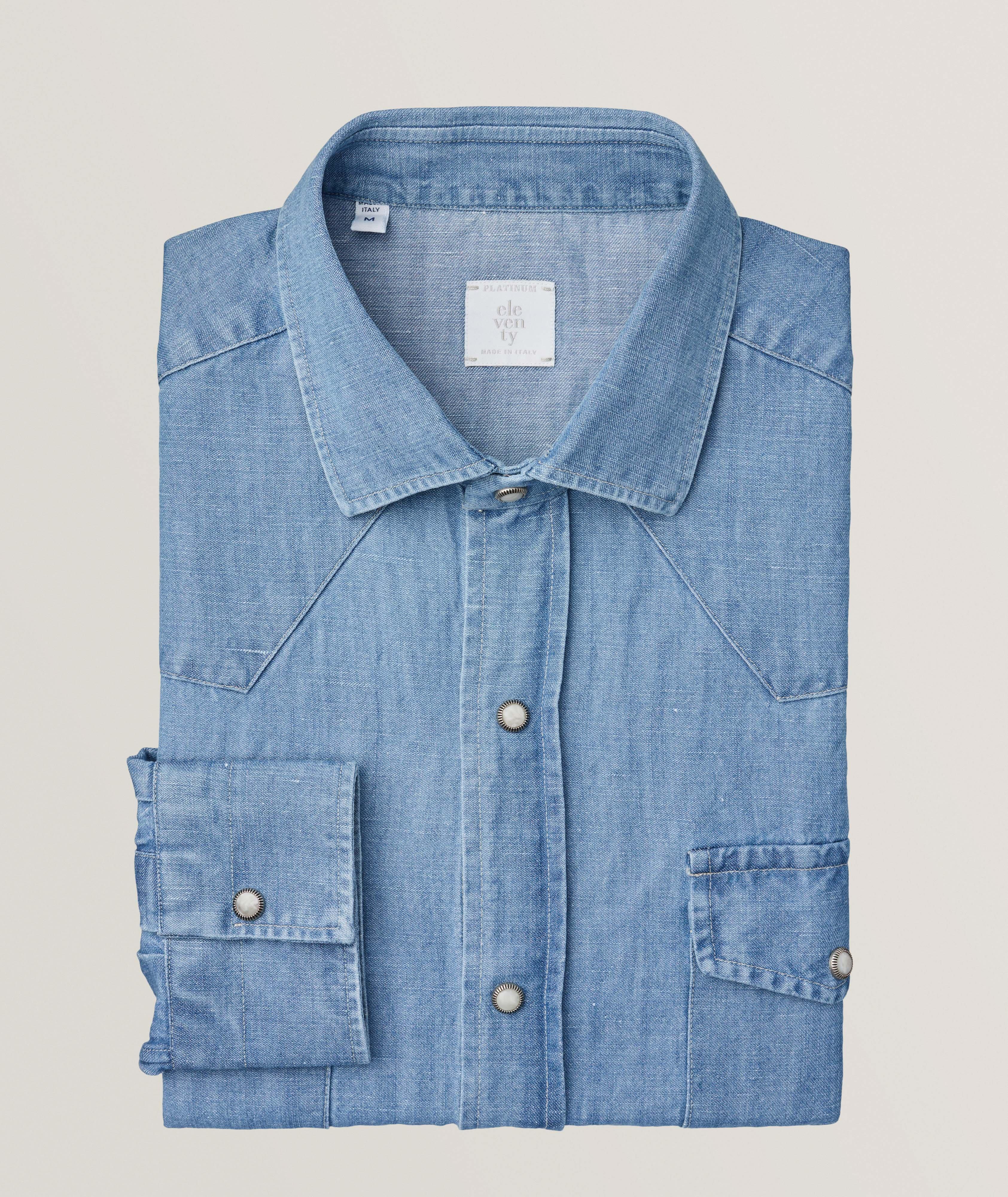 Eleventy Platinum Denim Western Shirt 