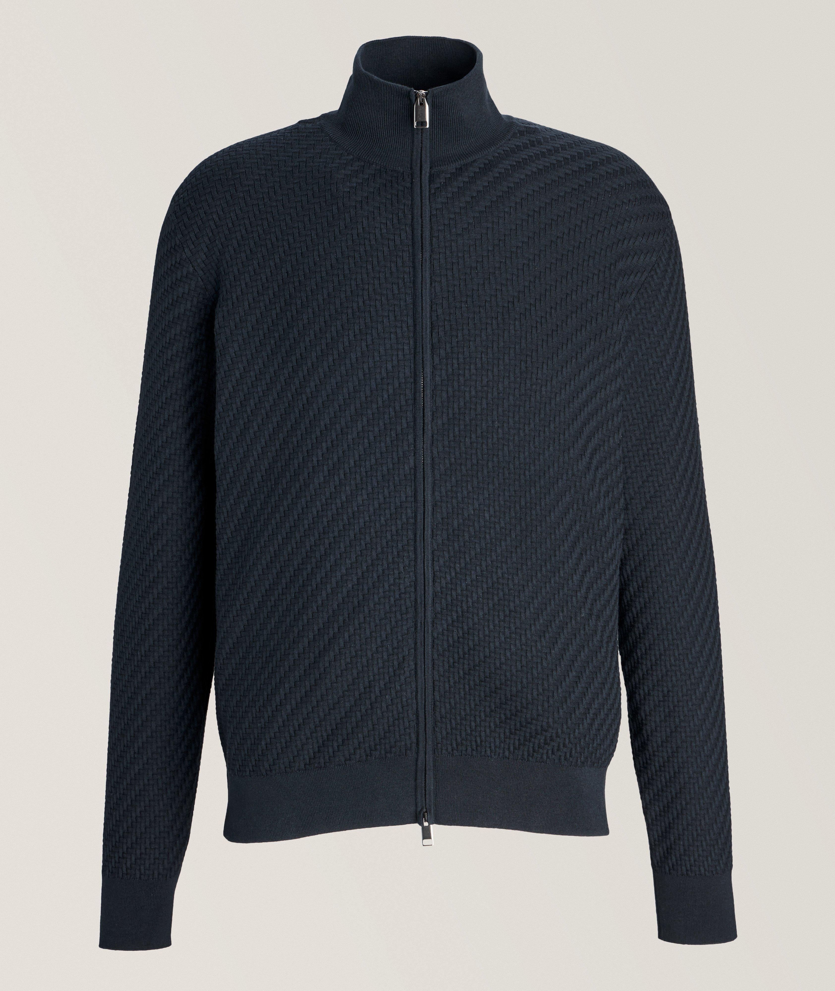 Brioni Cotton, Silk & Cashmere Basketweave Full Zip Blouson