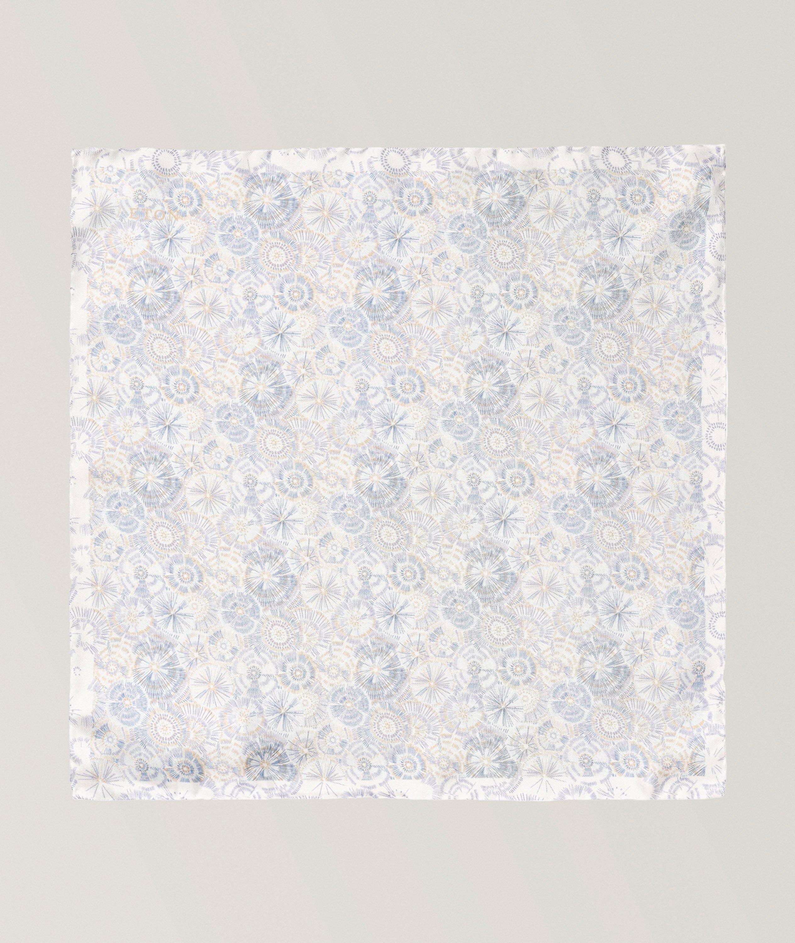 White Motif Silk Pocket Square image 1