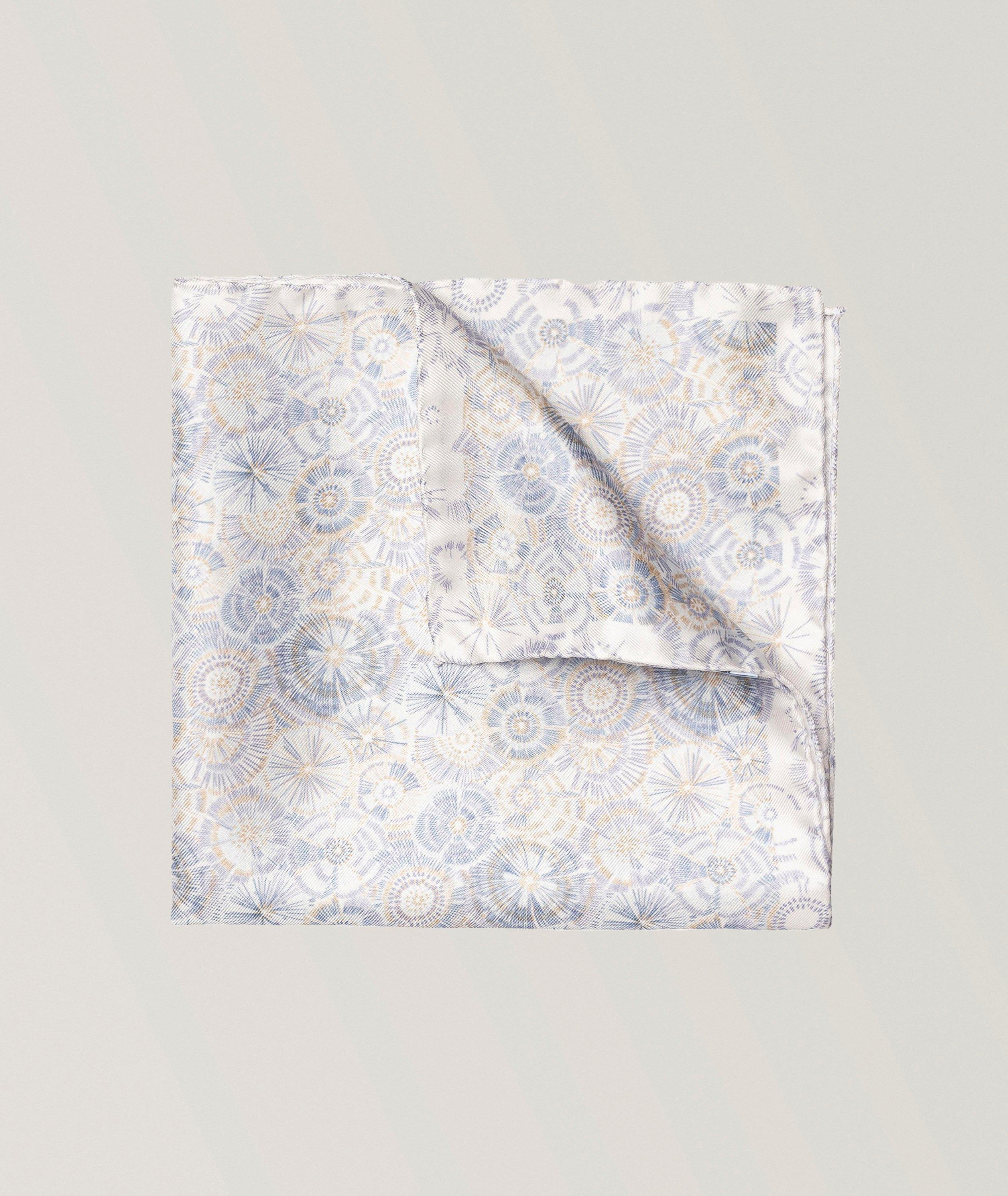 White Motif Silk Pocket Square image 0