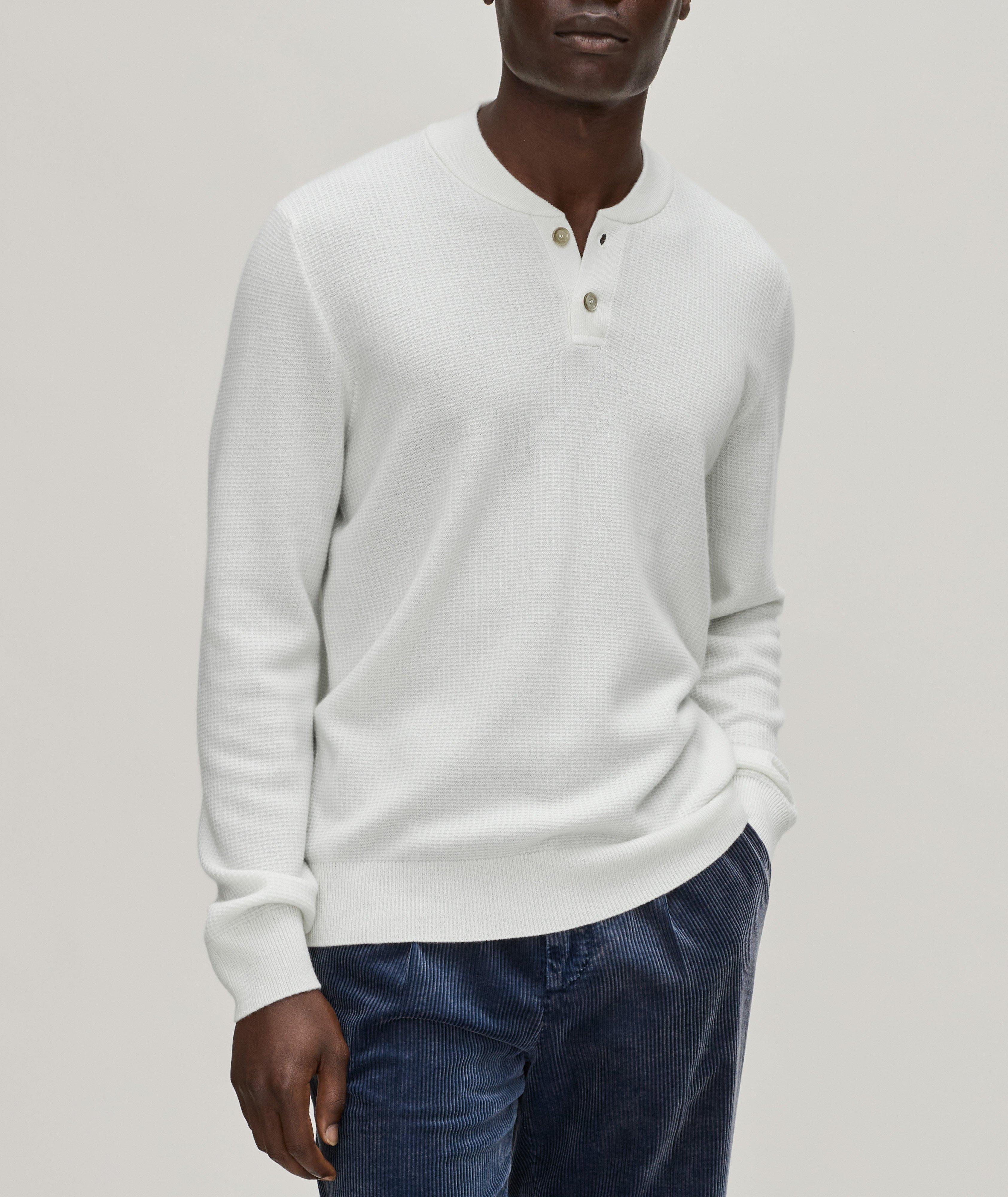 Waffle Knit Cashmere Henley Sweater image 1