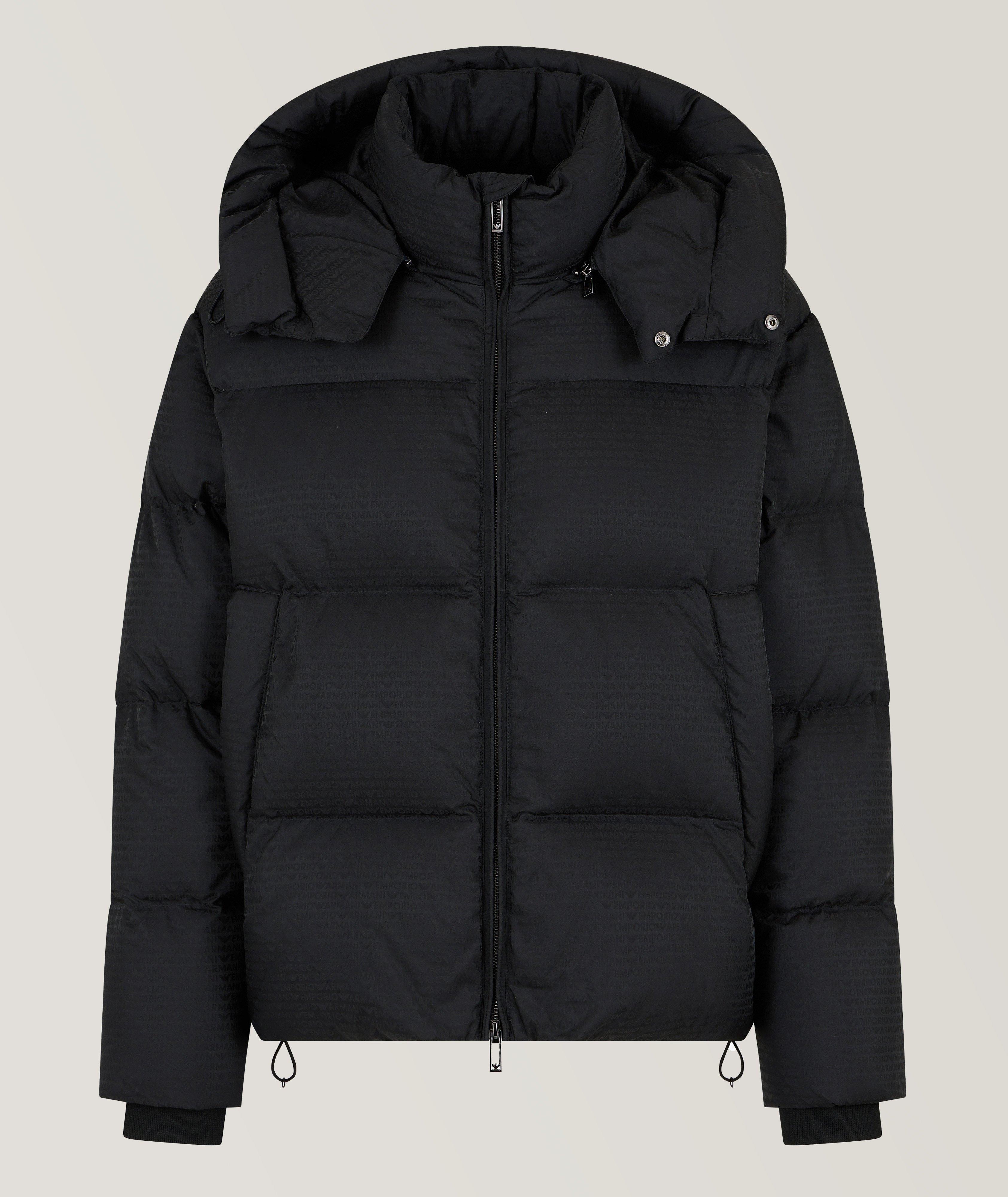 Emporio armani black jacquard puffer jacket on sale