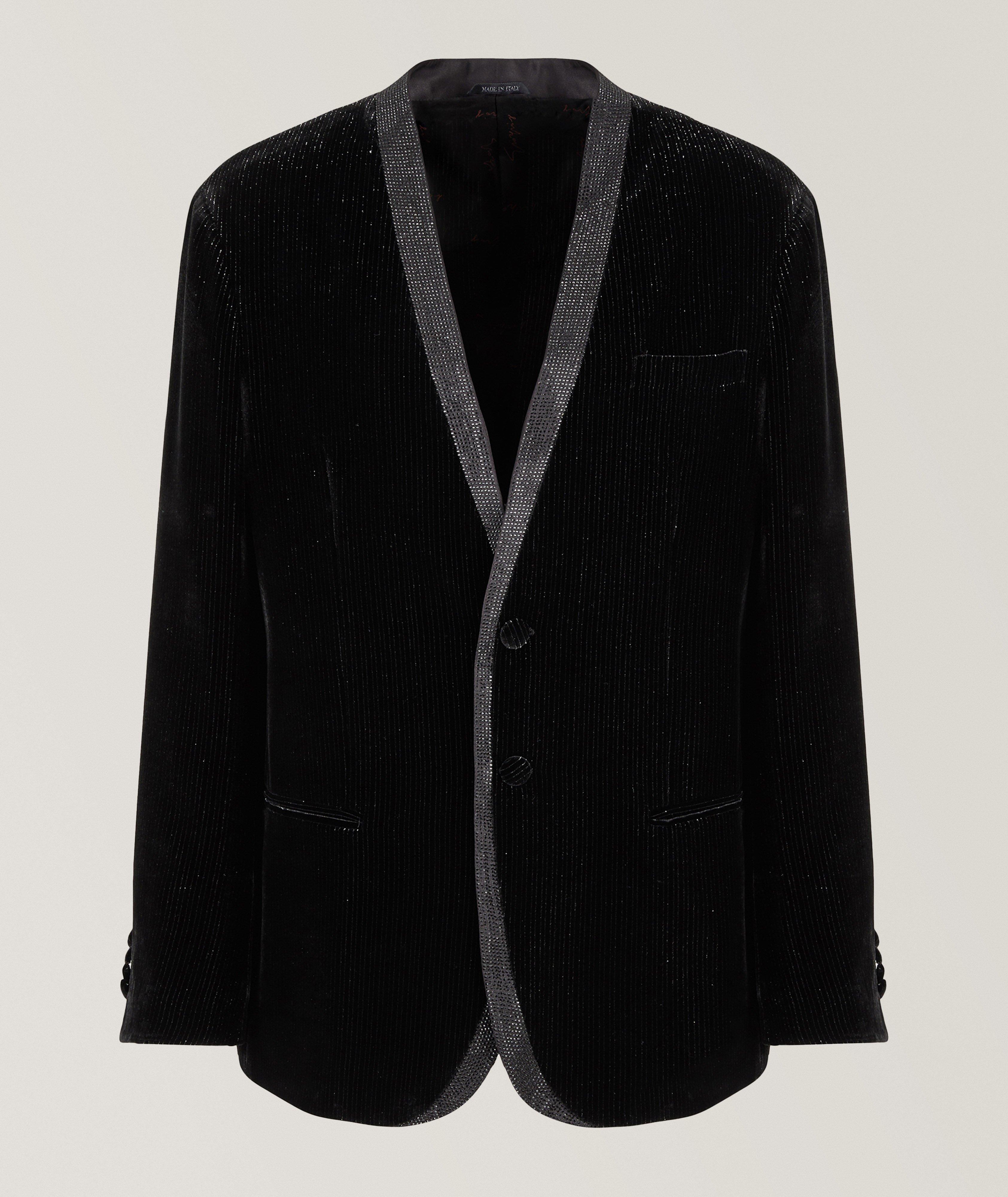 Shiny Pinstriped Velvet Tuxedo Jacket image 0