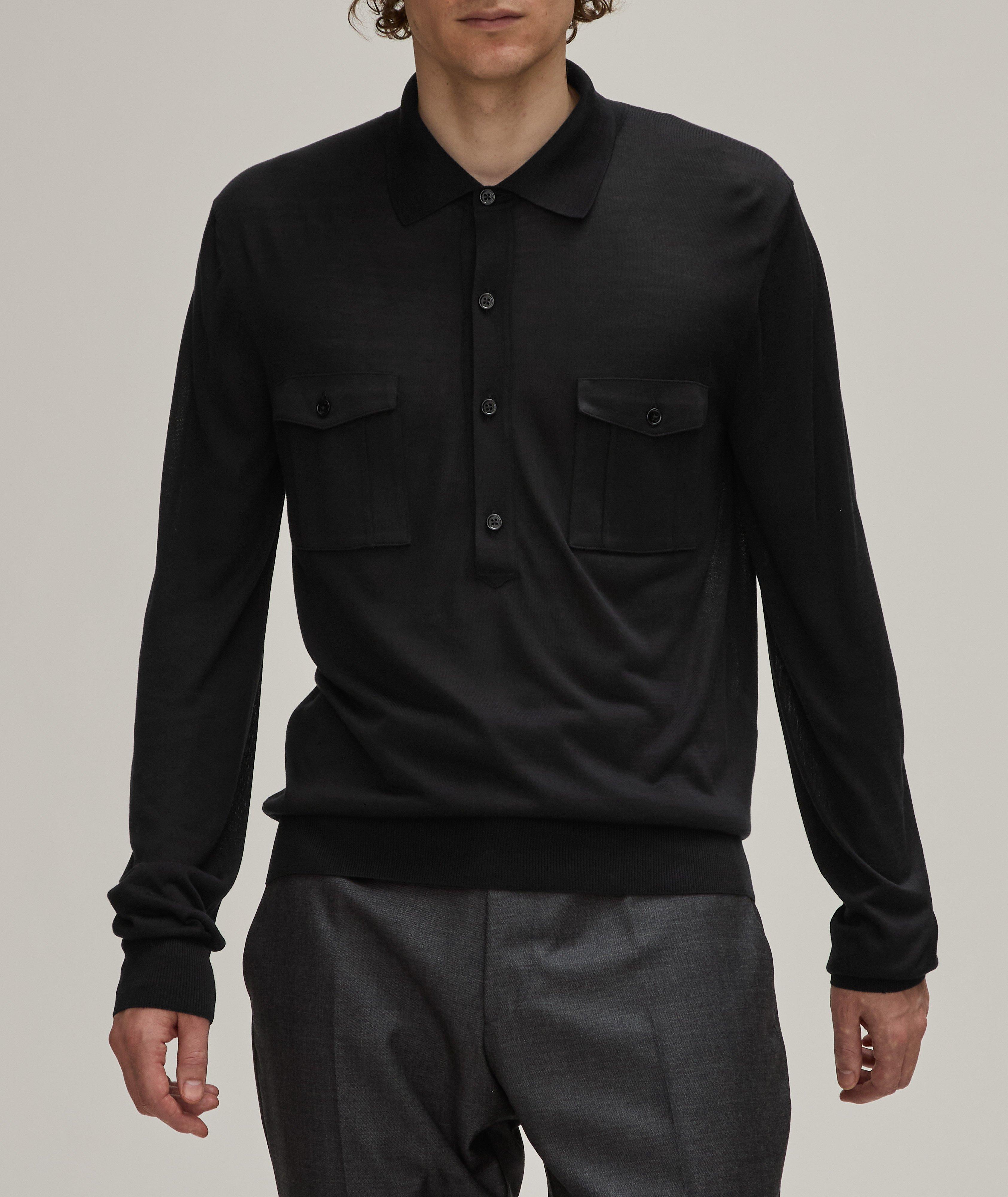 Silk-Blend Long-Sleeve Military Polo image 1