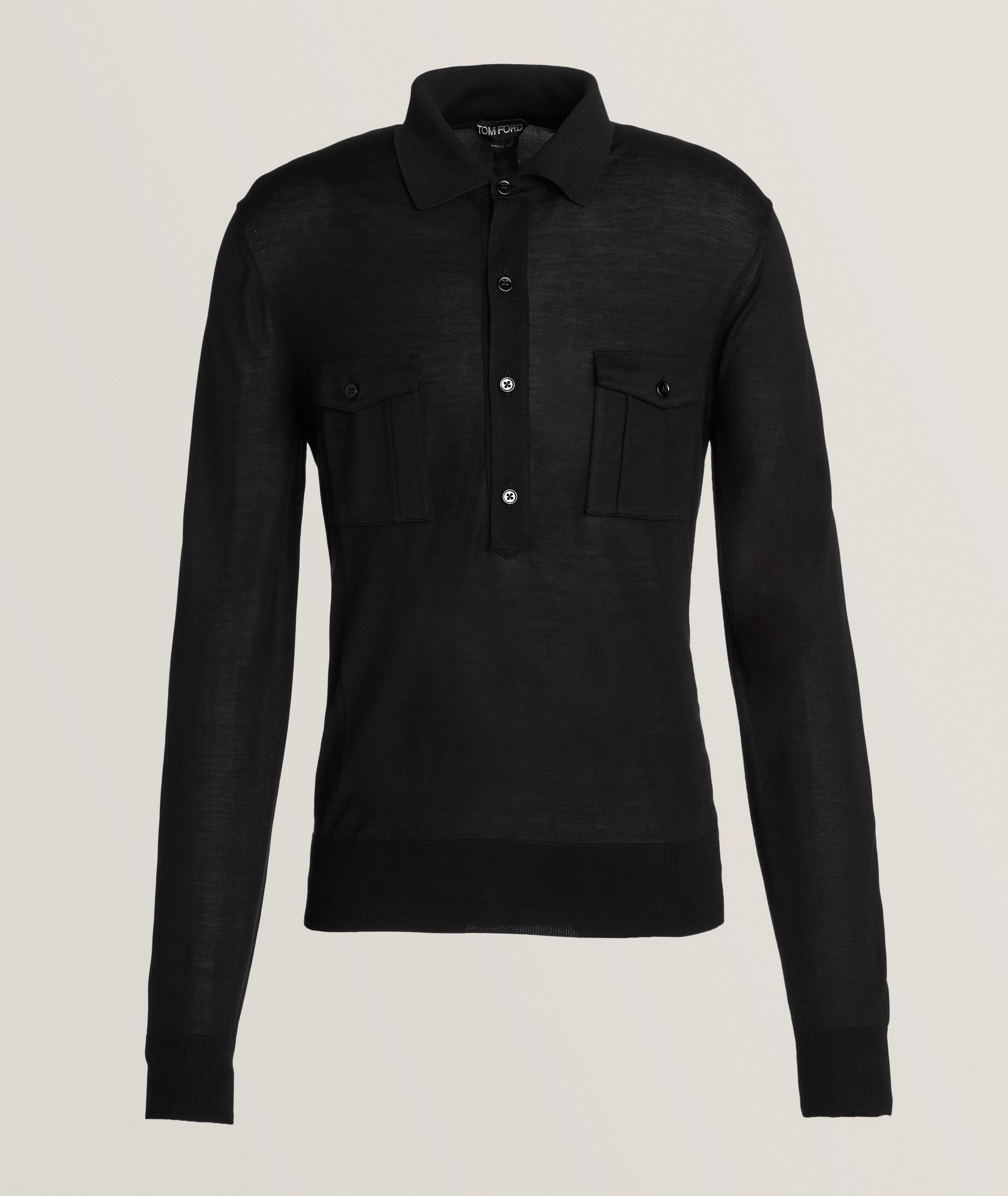 Silk-Blend Long-Sleeve Military Polo image 0