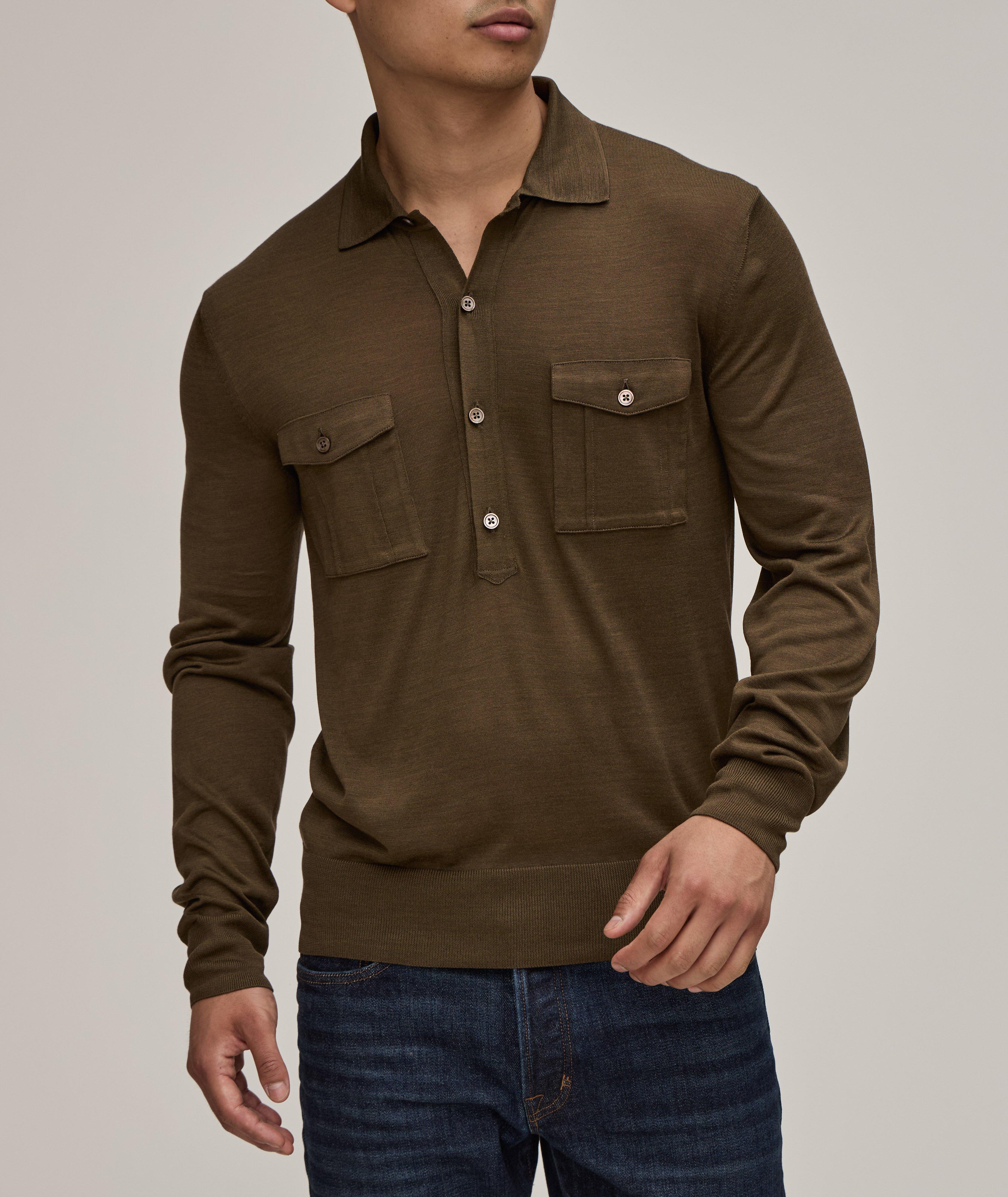 Silk-Blend Long-Sleeve Military Polo image 1