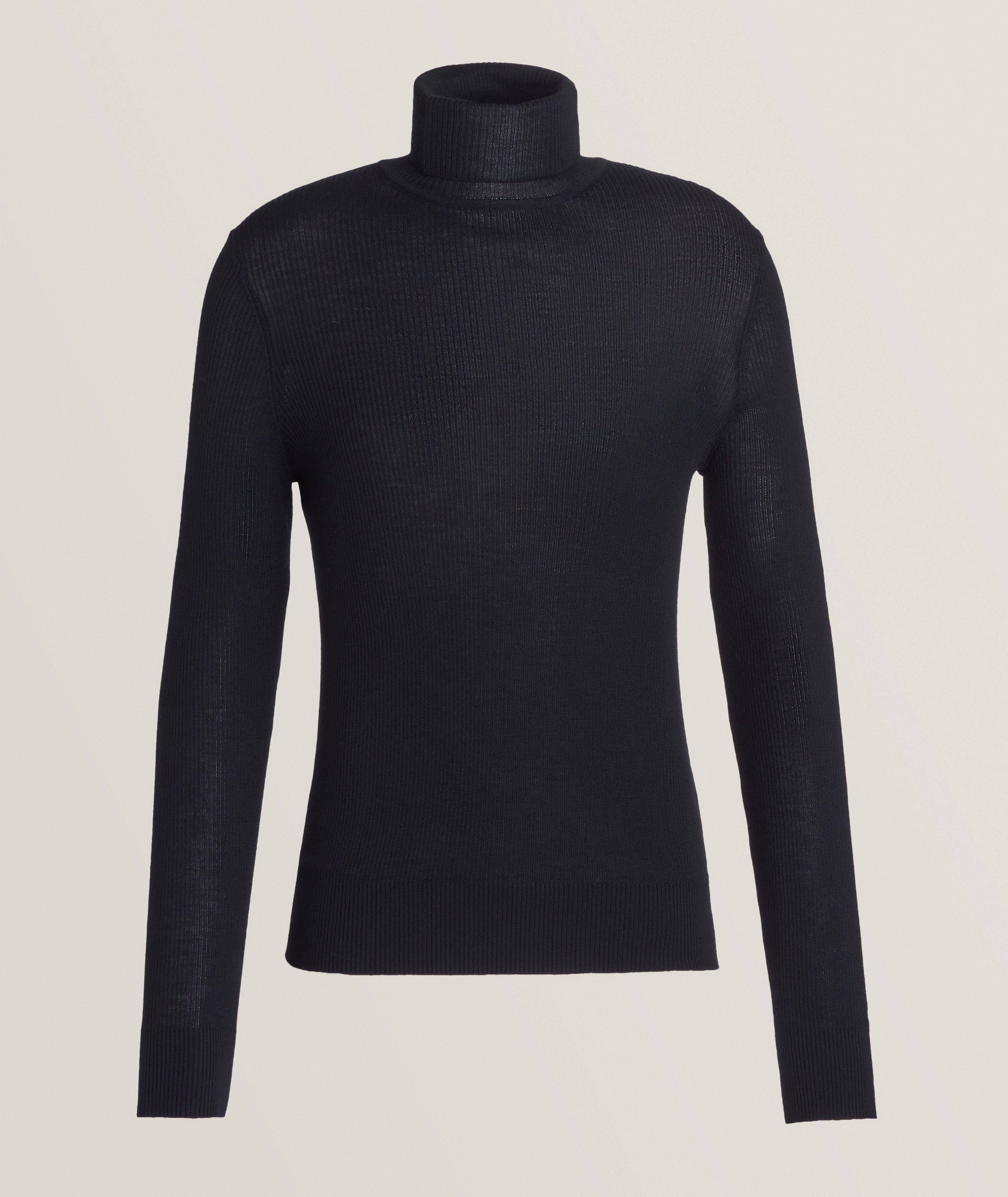 Wool, Silk & Cashmere Ribbed Turtleneck