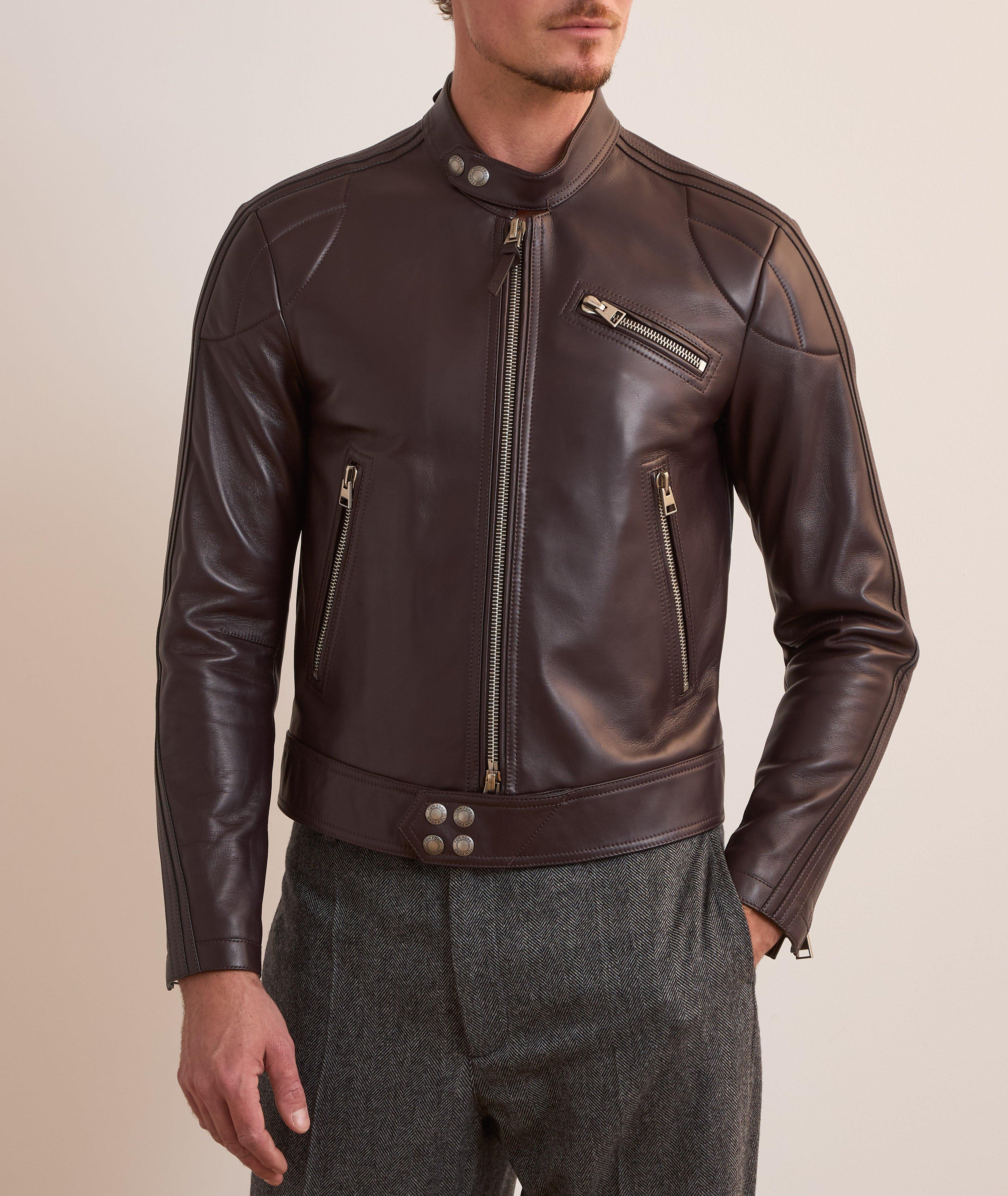 Blouson de style moto en cuir grenu image 1